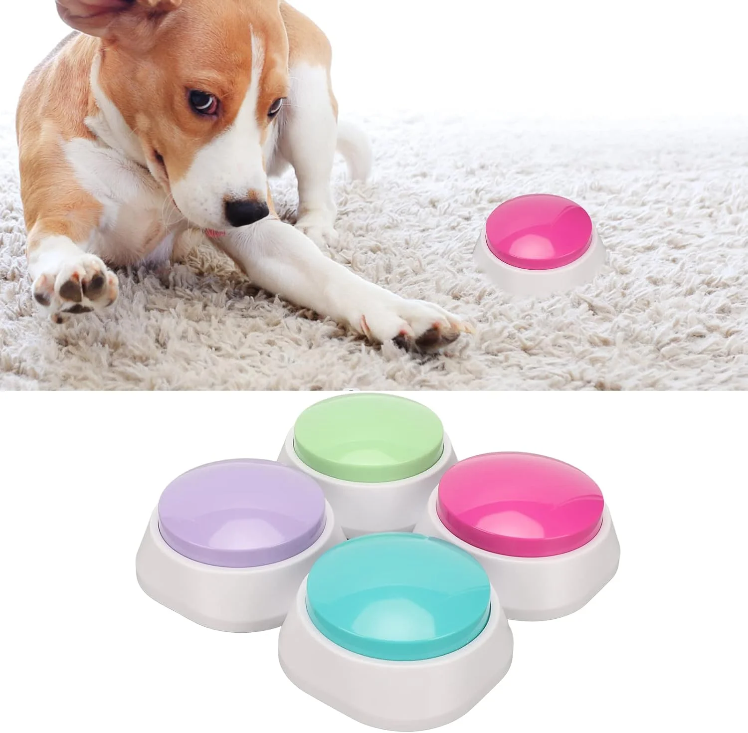 دکمه ضبط صدا سوراندی برای آموزش سگ و حیوانات خانگی، دکمه سخنگو برای آموزش سگ، دکمه قابل ضبط برای بازی، مجموعه 4 عددی برای ارتباط