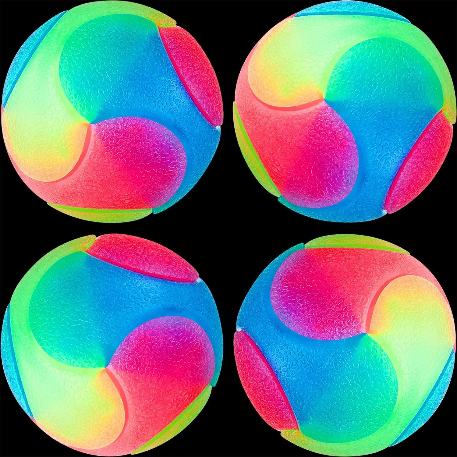 توپ های سگ LED روشن شونده Skylety، 4 عددی، توپ الاستیک چشمک زن، توپ دندانی LED، توپ درخشان، توپ رنگی حیوانات خانگی، اسباب بازی های تعاملی برای گربه ها و سگ ها (2.8 اینچ)