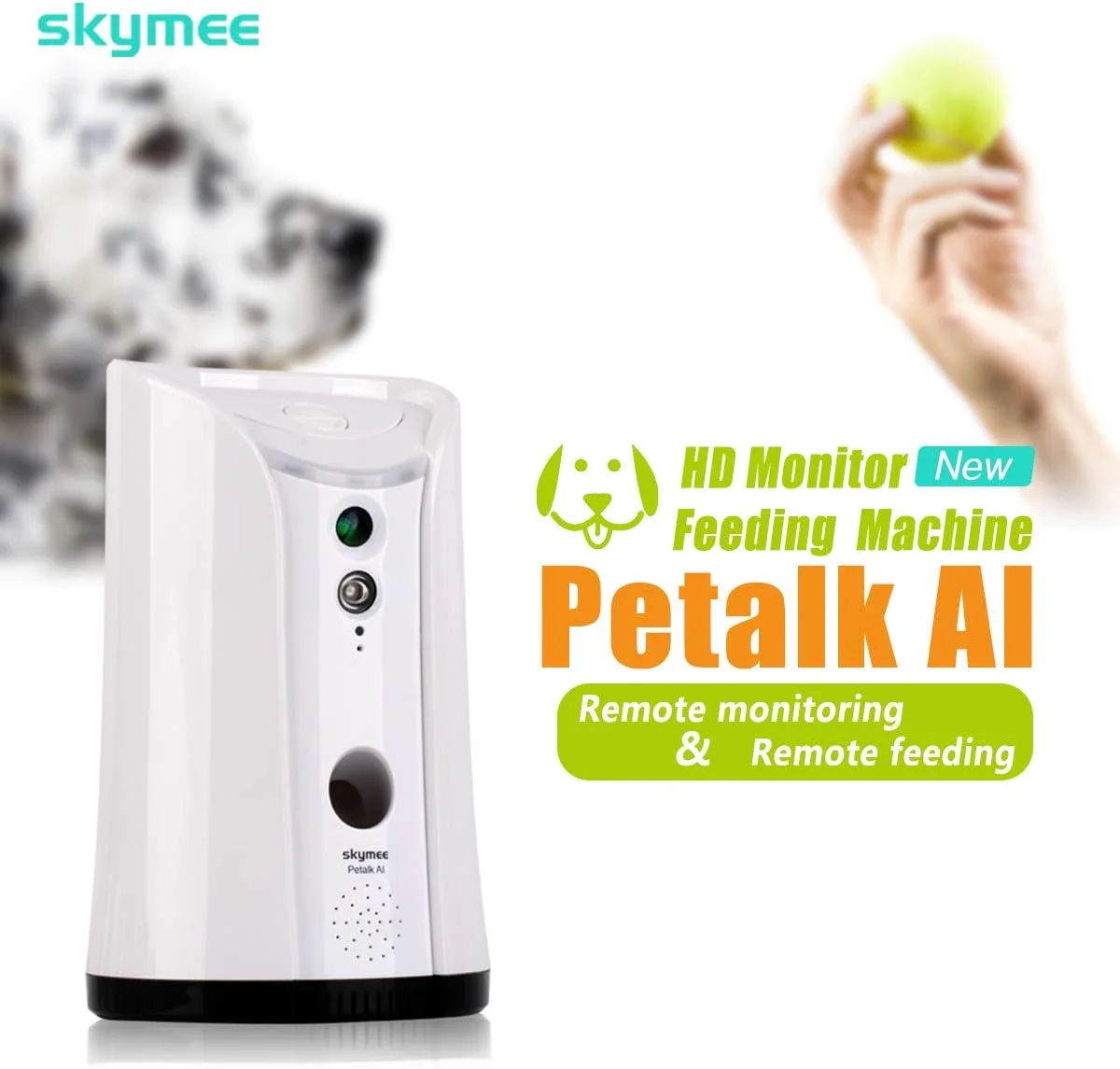 دوربین سگ SKYMEE SM-02، دستگاه پخش تشویقی، دوربین حیوانات خانگی از راه دور با صدای دو طرفه و دید در شب از طریق برنامه، سازگار با الکسا