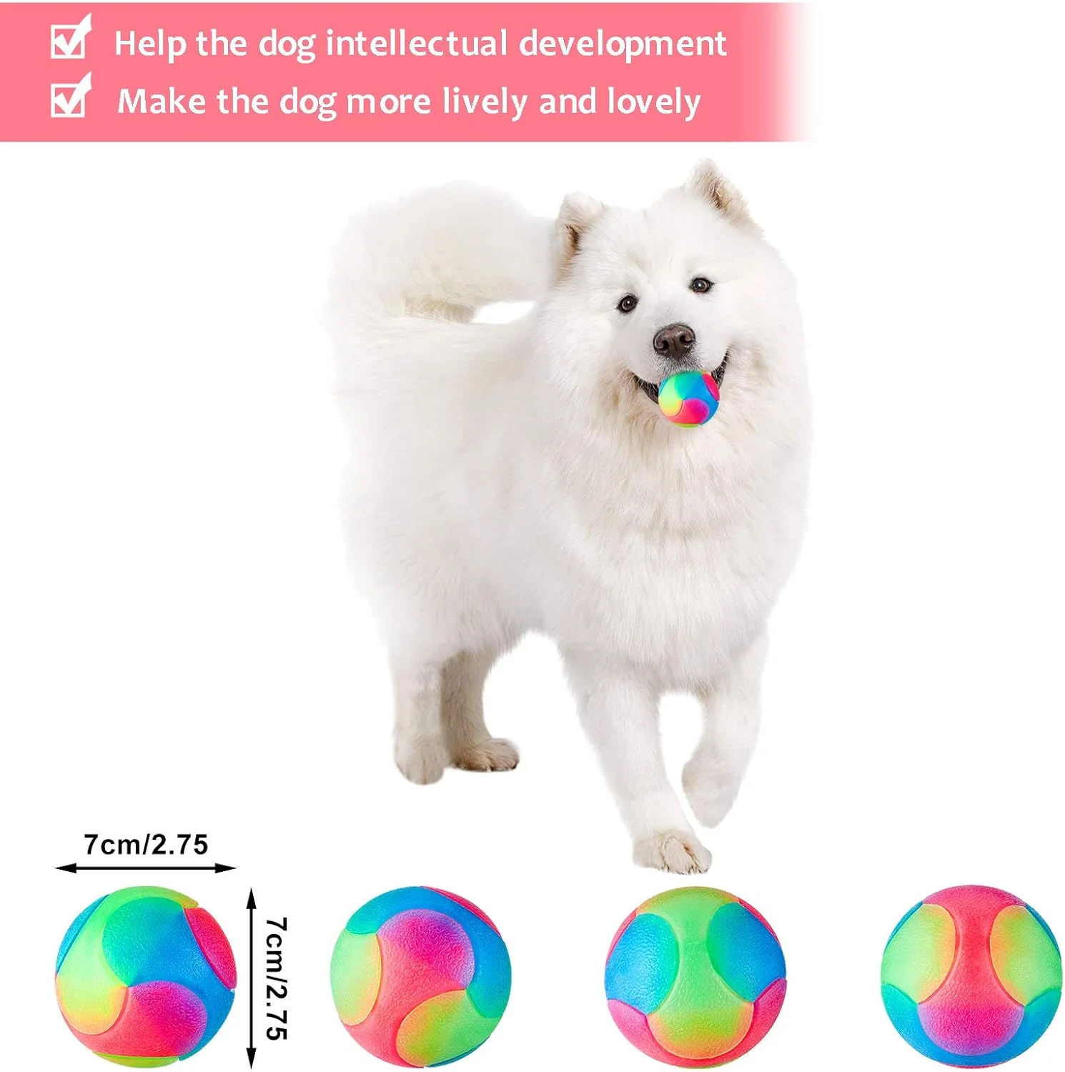 توپ های سگ LED روشن شونده Skylety، 4 عددی، توپ الاستیک چشمک زن، توپ دندانی LED، توپ درخشان، توپ رنگی حیوانات خانگی، اسباب بازی های تعاملی برای گربه ها و سگ ها (2.8 اینچ)