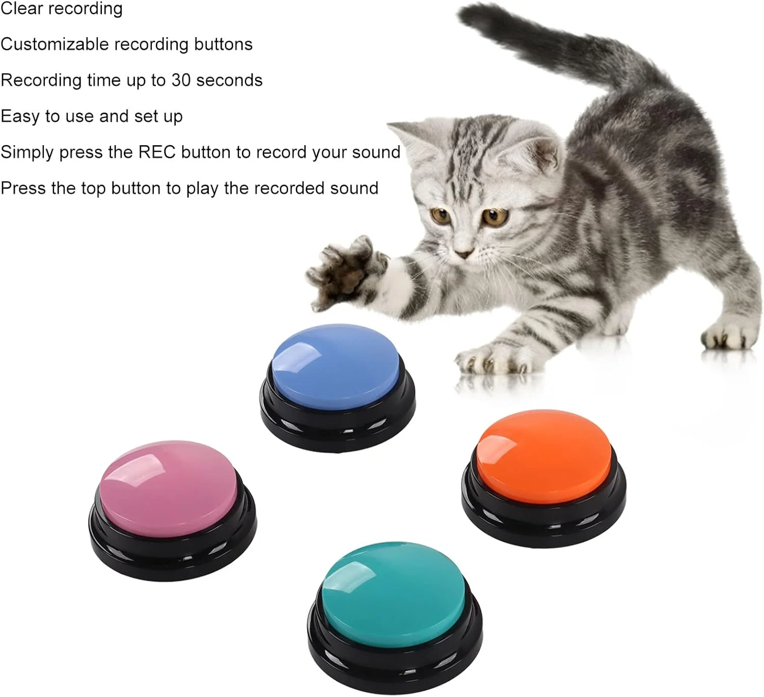 دکمه ضبط صدا سوراندی برای پاسخگویی، آموزش سگ، دکمه حیوانات خانگی، آموزش صحبت کردن به سگ، دکمه نمایش بازی، آموزش صحبت کردن به سگ، مجموعه 4 عددی برای ارتباط