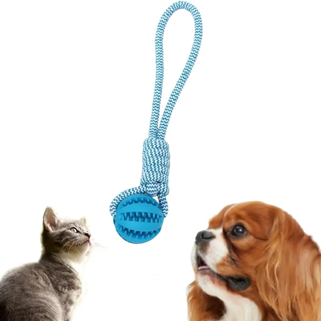 اسباب بازی آموزشی هوش حیوانات خانگی SKS-GROUP، اسباب بازی جویدنی سگ و گربه، توپ طنابی جیرجیر کننده، اسباب بازی خراش حیوانات خانگی (آبی)