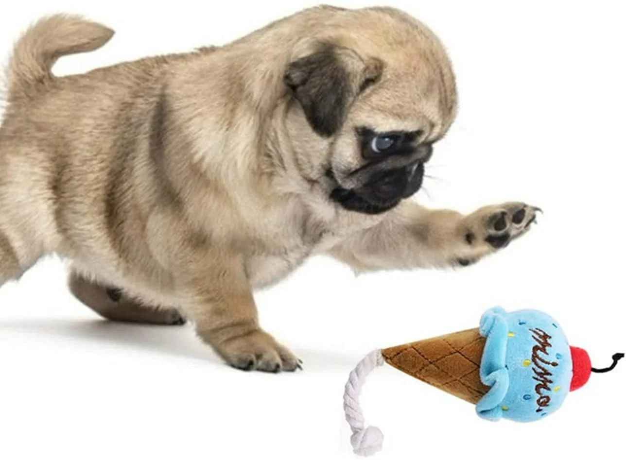 اسباب بازی سگ صدادار SKEIDO برای سگ های کوچک، اسباب بازی توله سگ مخملی - بستنی آبی