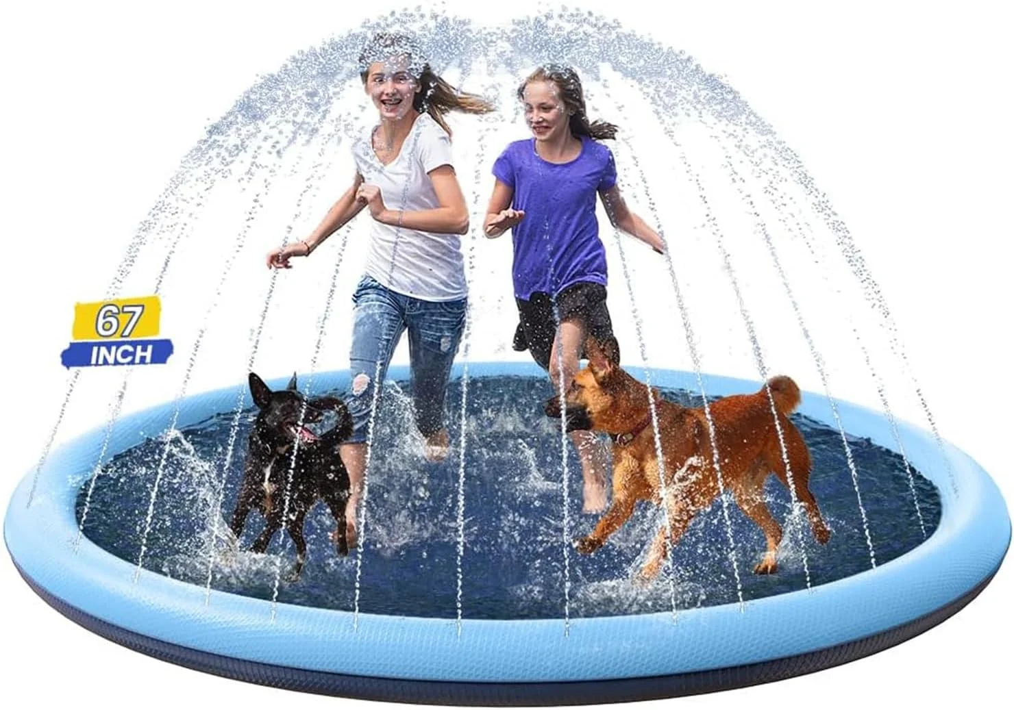 پد آب پاش بزرگ شوکان 170 سانتی متری برای سگ ها و کودکان، پد ضد لغزش ضخیم شده، استخر شنای حیوانات خانگی، اسباب بازی های آبی در فضای باز تابستانی برای نوزادان و کودکان نوپا دختر و پسر