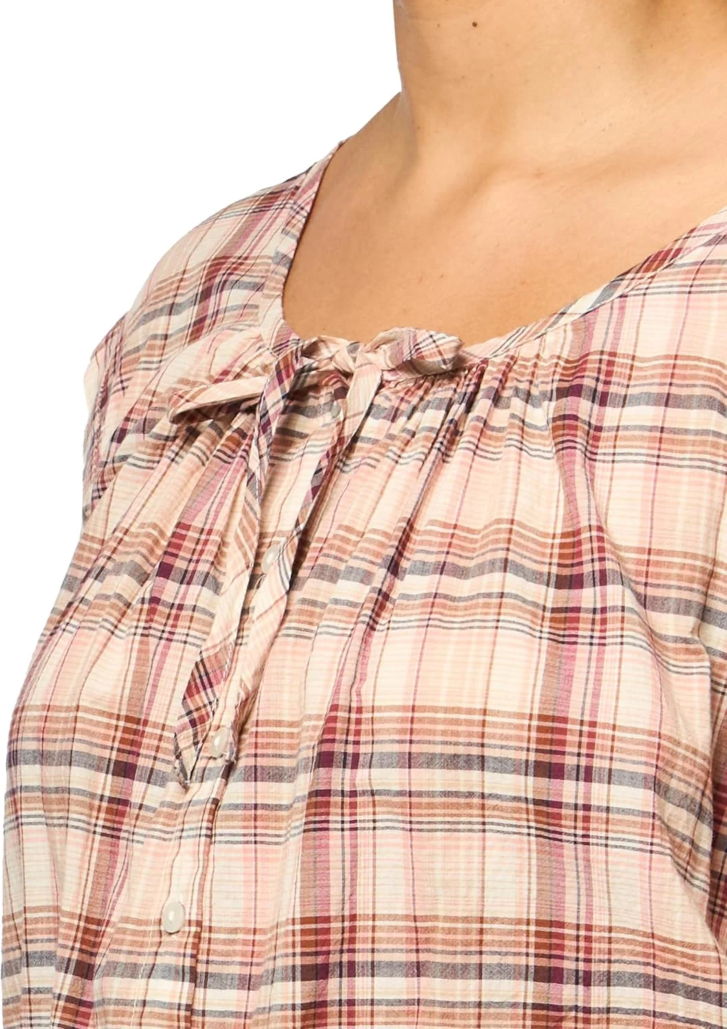 بلوز زنانه بدون آستین دکمه دار Lucky Brand، طرح چهارخانه قرمز، سایز بزرگ