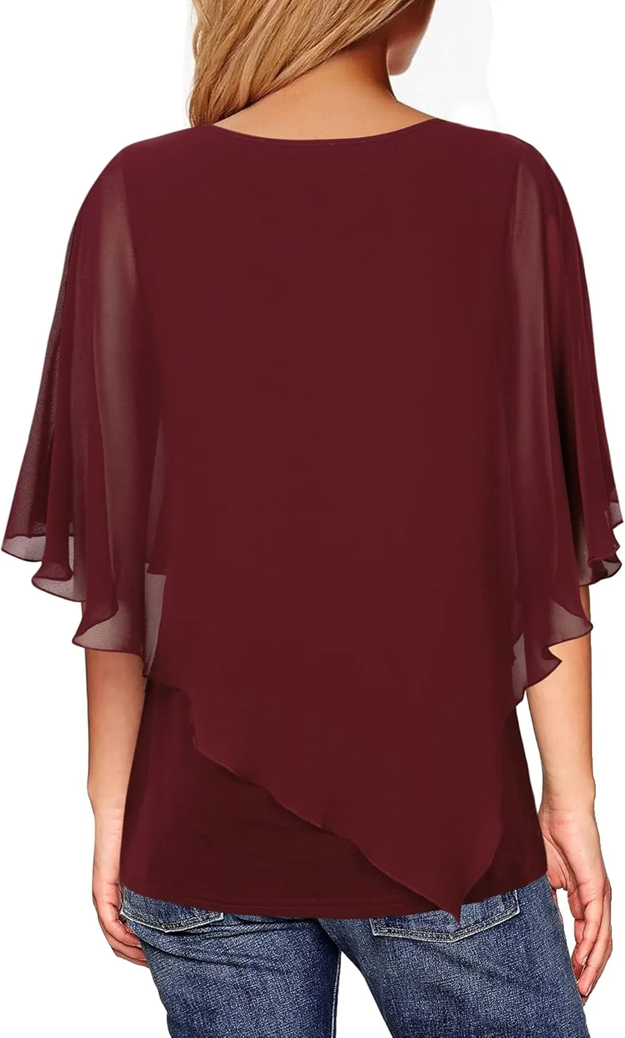 بلوز زنانه لوتوسمایل، پیراهن سبک و روان، بلوز پونچو شیفون طرح دار دو لایه