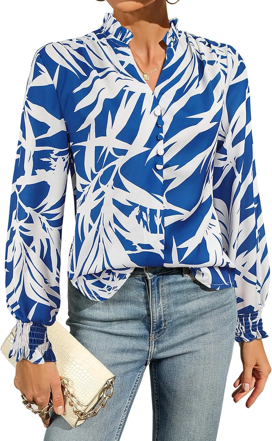 LOOKBOHO بلوز زنانه، پیراهن دکمه دار غیر رسمی، یقه هفت، آستین بلند، طرح چاپی مد روز بوهمی