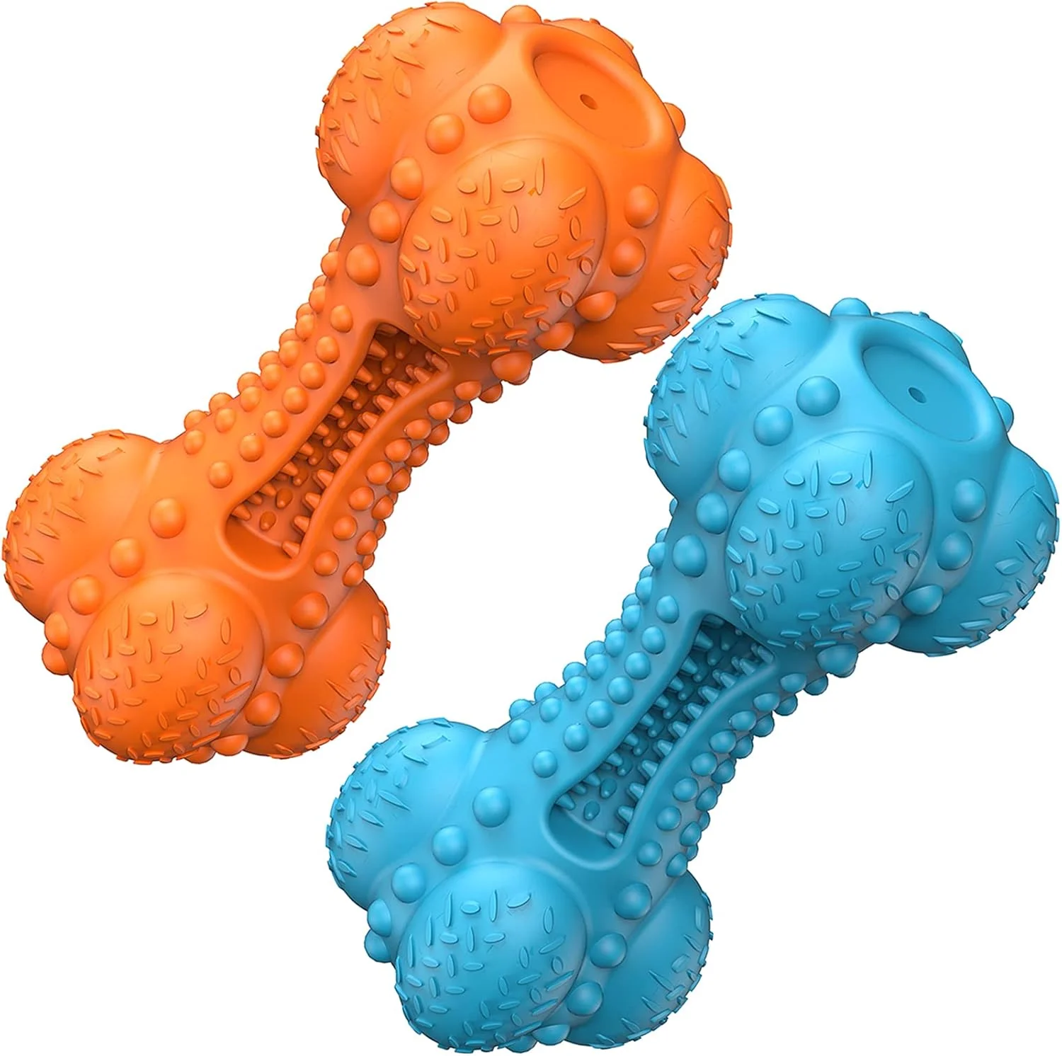 اسباب بازی جویدنی سگ SCHITEC، دو عدد، مناسب برای جویدن تهاجمی، نژاد بزرگ، استخوان لاستیکی سخت و مقاوم با مسواک برای تمیز کردن دندان سگ های بزرگ و متوسط، آبی و نارنجی