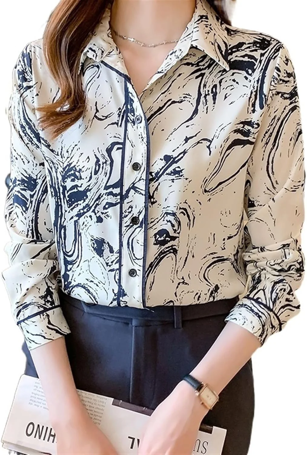 LKHGVFG بلوز و شومیز زنانه، طرح چاپی، آستین بلند