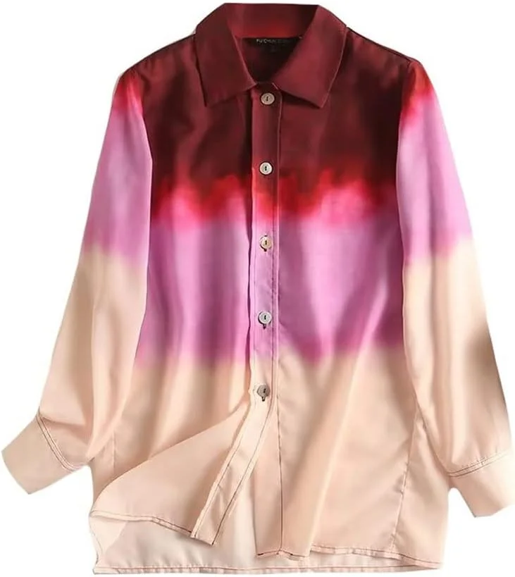 LKHGVFG بلوز و شومیز زنانه، مناسب بهار و پاییز، آستین بلند، دکمه دار، مدل آزاد، تاپ زنانه، پیراهن زنانه