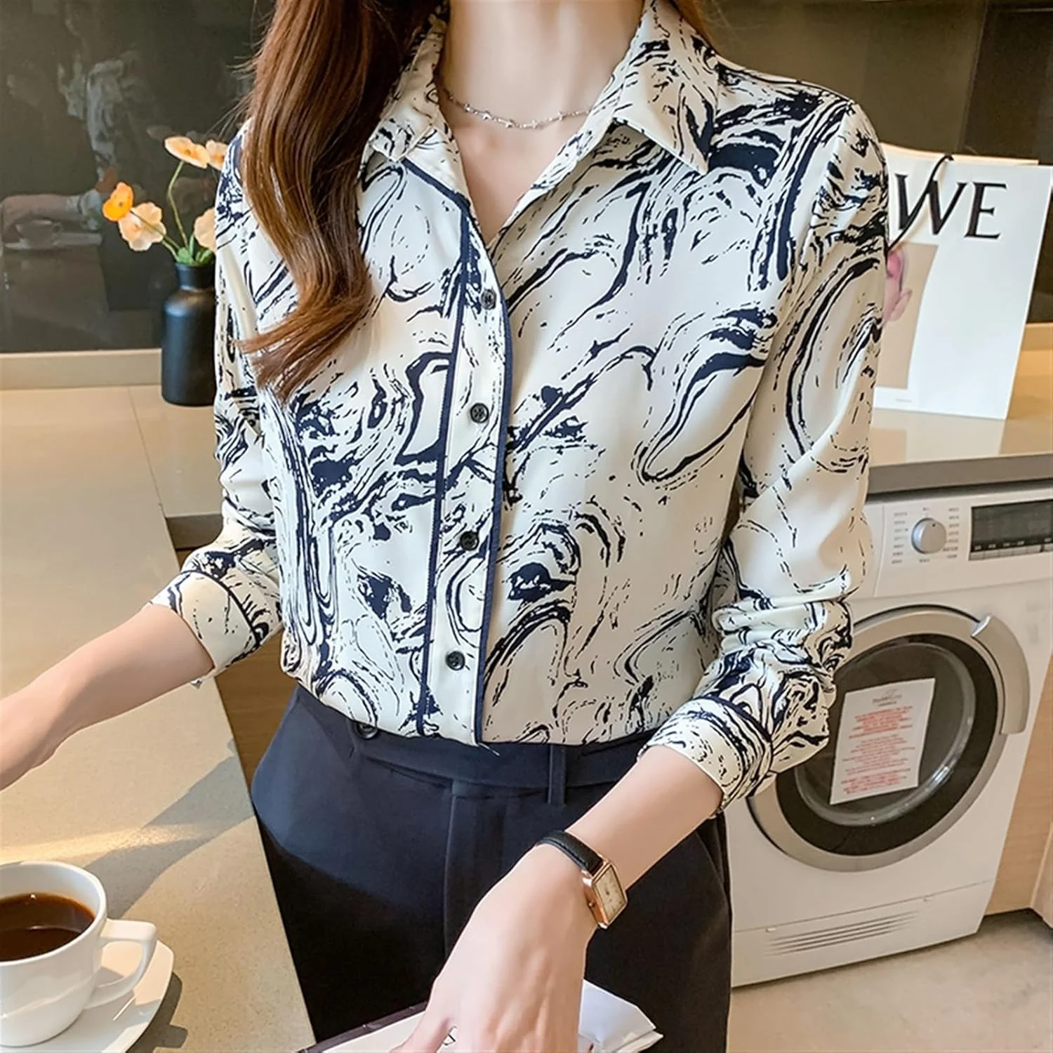 LKHGVFG بلوز و شومیز زنانه، طرح چاپی، آستین بلند