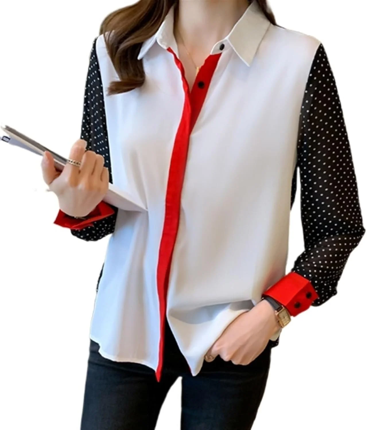 LKHGVFG Women's Blouses & Button-Down Shirts Printed Women's Shirt Chiffon Shirt Spring And Autumn Long Sleeve Shirt Top Women