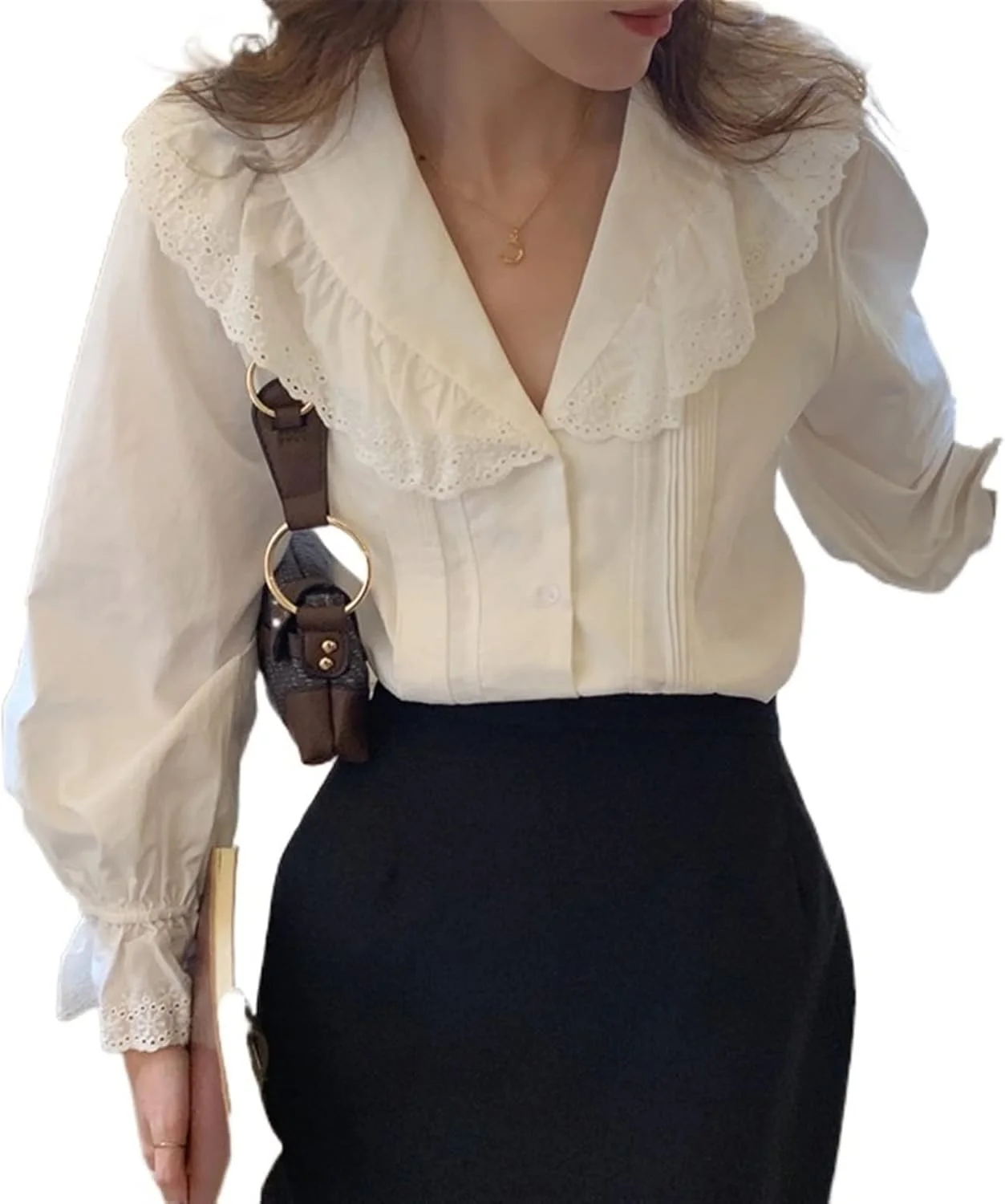 LKHGVFG بلوز و شومیز زنانه، یقه هفت، پیراهن شیرین، آستین گشاد، زنانه و شیک