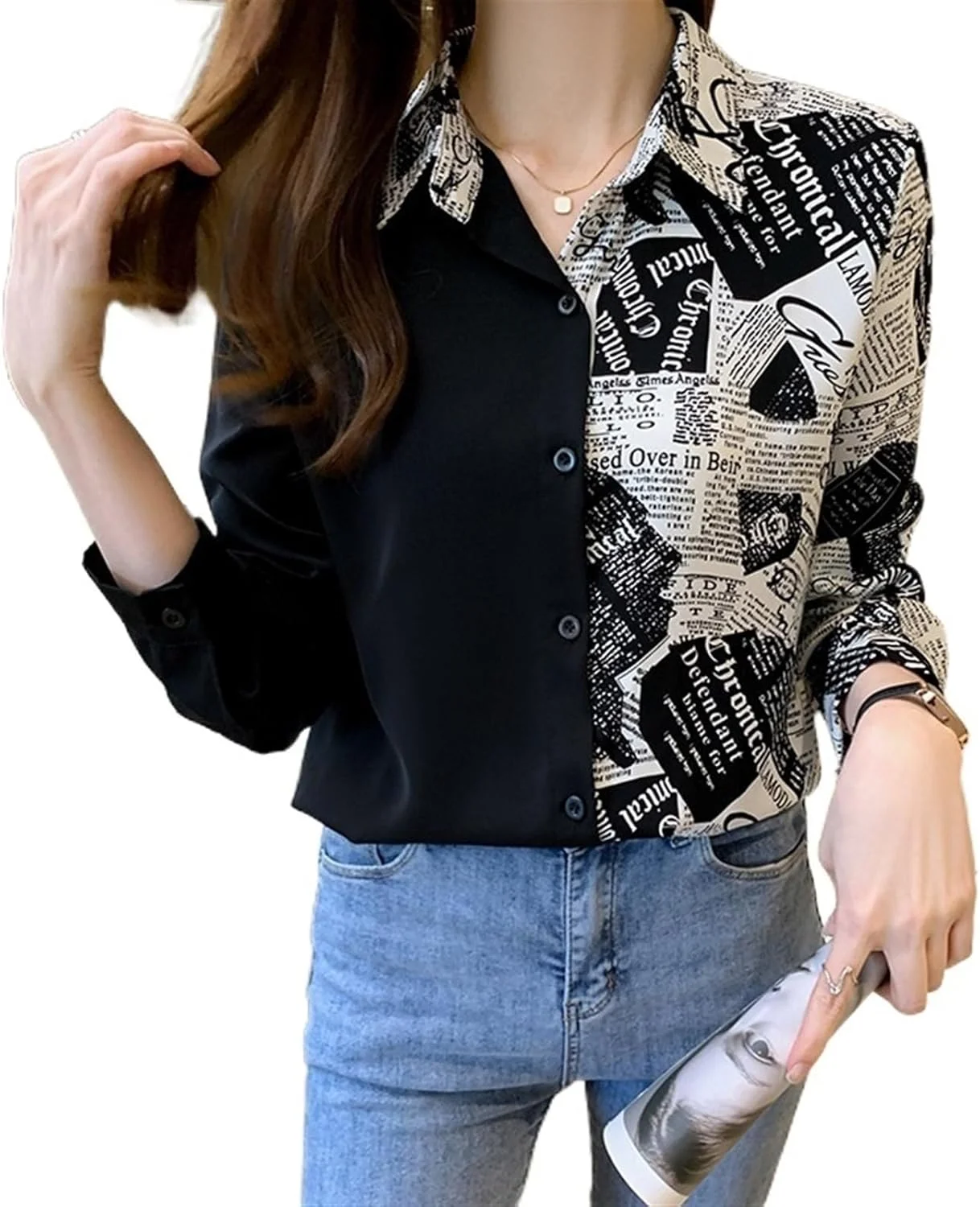 LKHGVFG بلوز و شومیز زنانه، بلوز آستین بلند طرح چاپی و رنگی زنانه