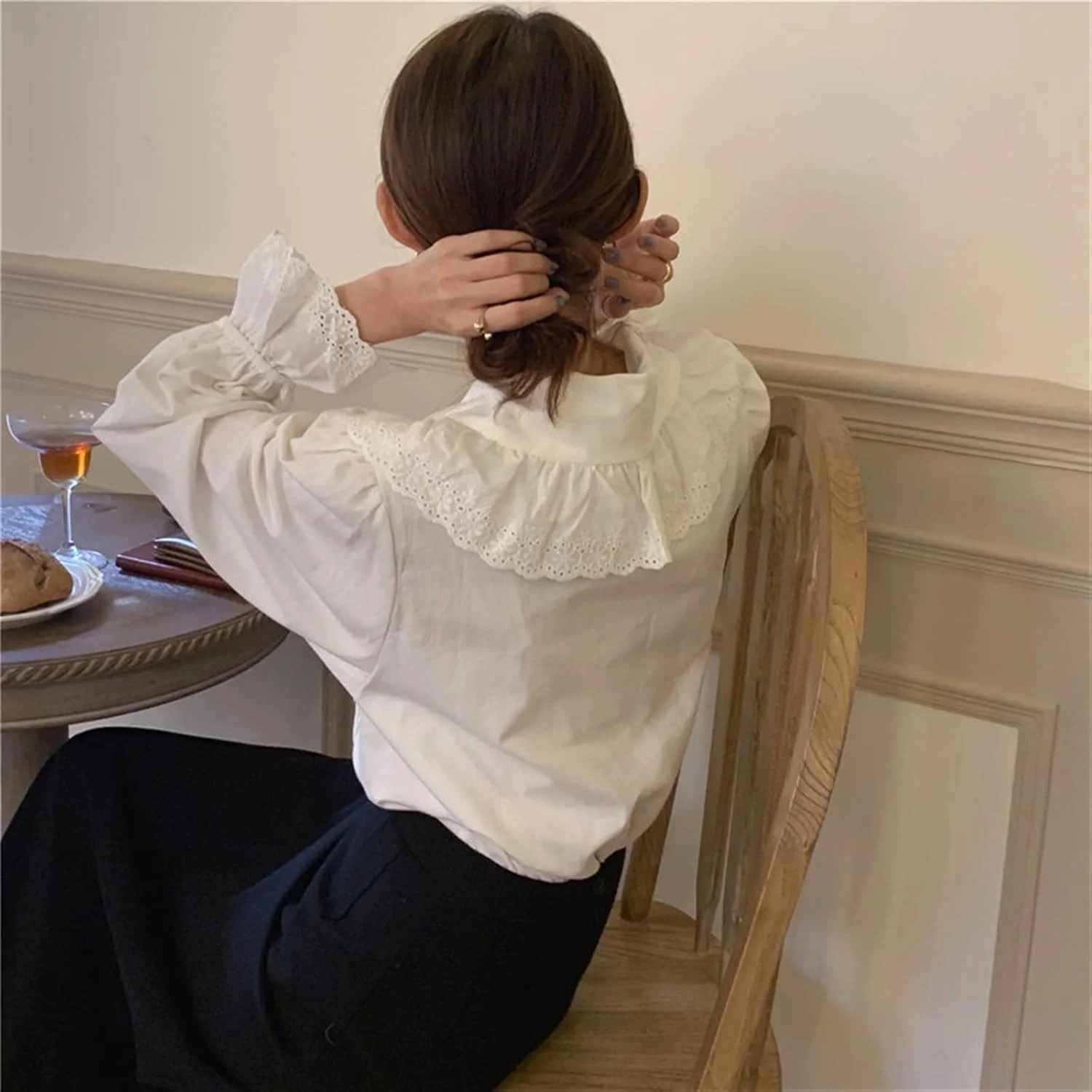 LKHGVFG بلوز و شومیز زنانه، یقه هفت، پیراهن شیرین، آستین گشاد، زنانه و شیک