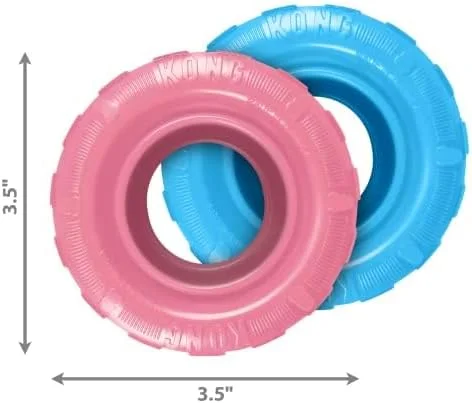 اسباب بازی سگ KONG | تایر توله سگ | اسباب بازی جویدنی لاستیکی نرم و پخش کننده تشویقی | برای توله سگ های سایز متوسط/بزرگ | رنگ های متنوع