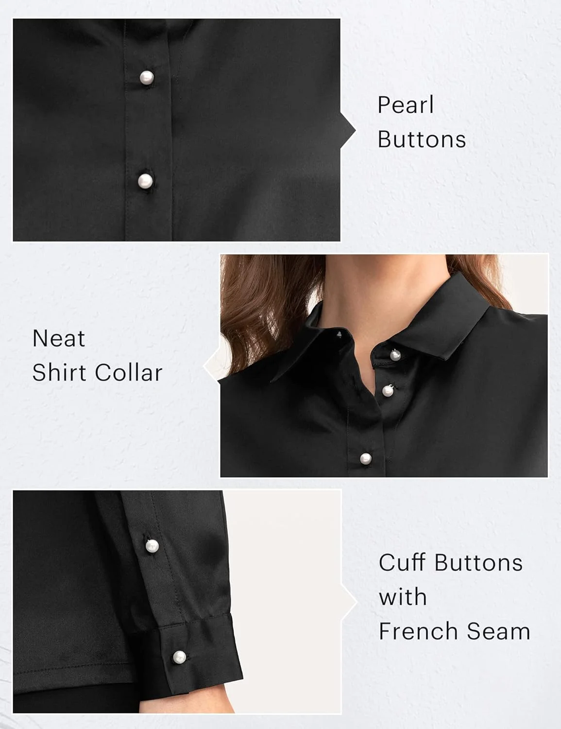 پیراهن های ابریشمی زنانه LilySilk، بلوزهای ابریشمی دکمه دار آستین بلند رسمی اداری پایه، سرمه ای، S