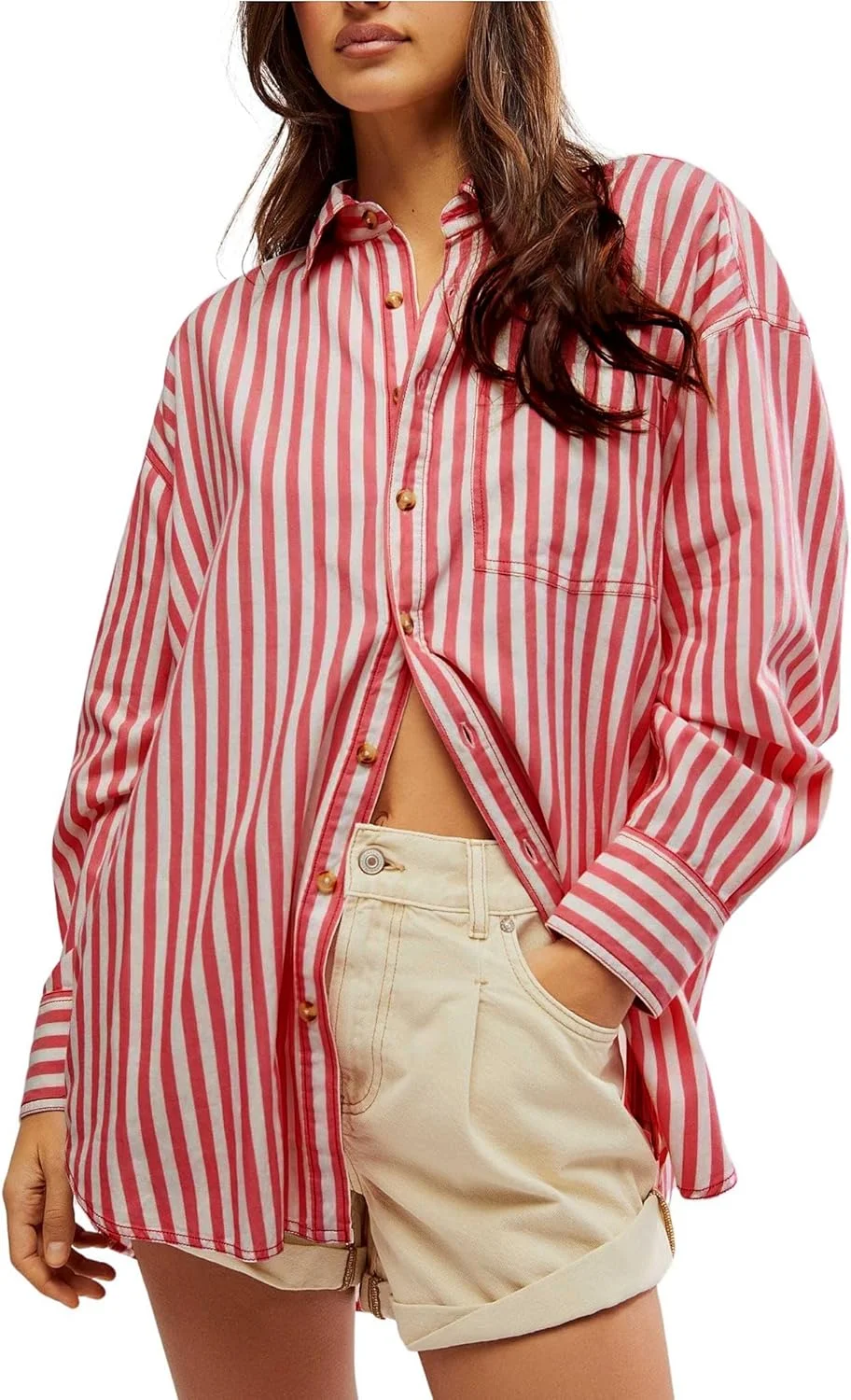 بلوز راه راه زنانه، آستین بلند، دکمه دار، پیراهن های غیر رسمی، سایز بزرگ، یقه دار