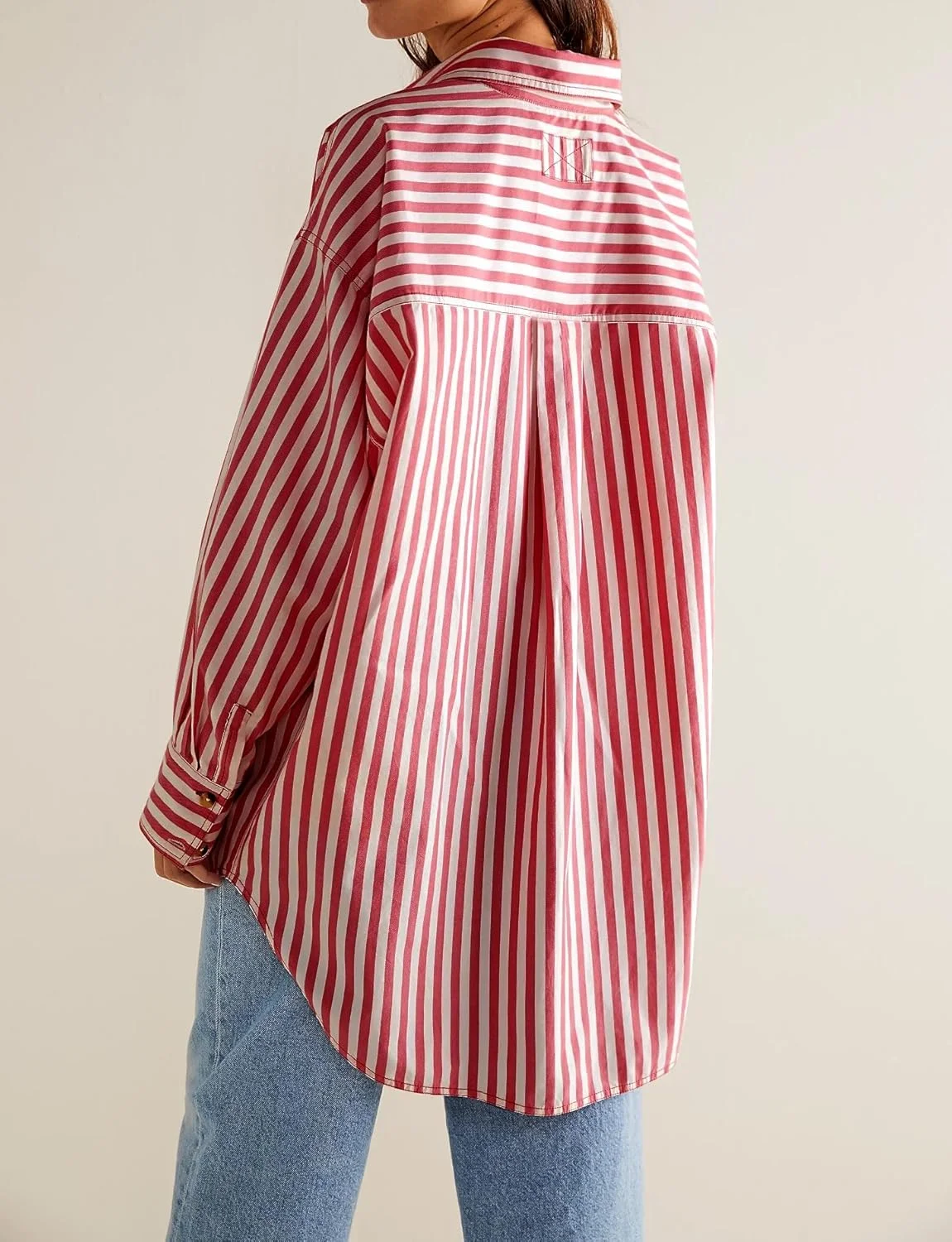 بلوز راه راه زنانه، آستین بلند، دکمه دار، پیراهن های غیر رسمی، سایز بزرگ، یقه دار