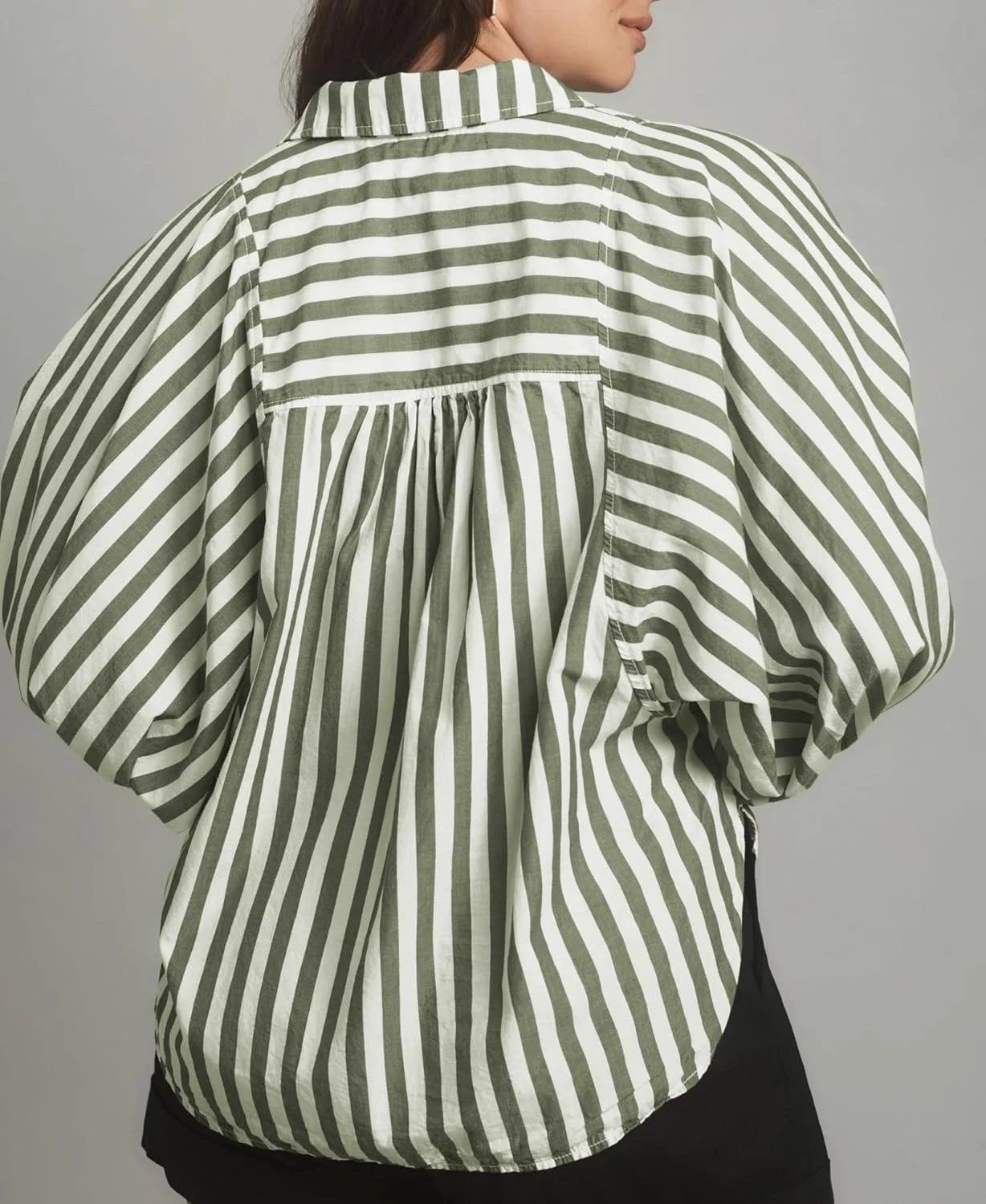 پیراهن دکمه دار زنانه سایز بزرگ، بلوز آستین خفاشی راه راه، تاپ های یقه دار مدل دوست پسر