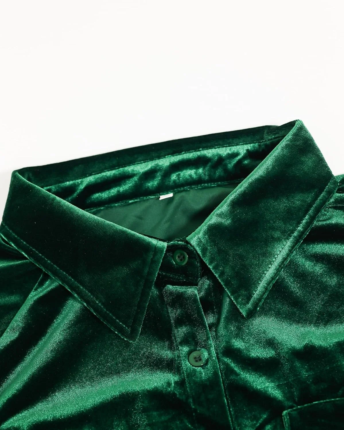 بلوز مخمل زنانه سایز بزرگ، آستین بلند، یقه هفت، تی شرت با جیب و دکمه