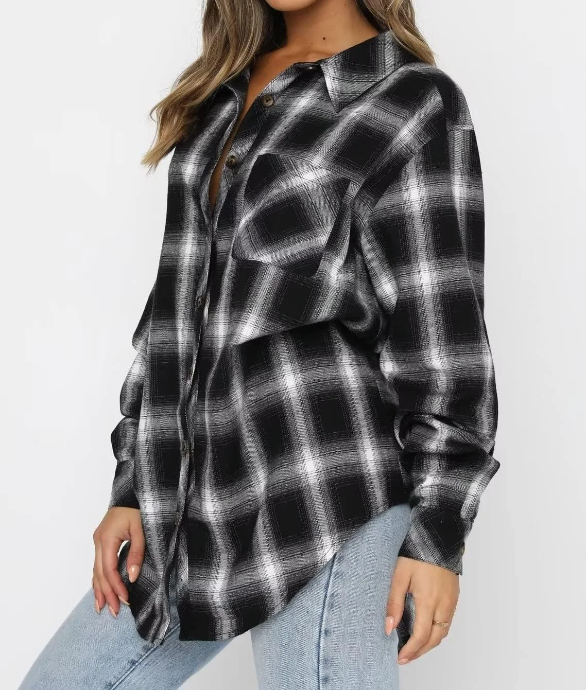 LEEDYA پیراهن زنانه فلانل طرح بوفالو، بلوز آستین بلند دکمه دار غیر رسمی، تونیک گشاد