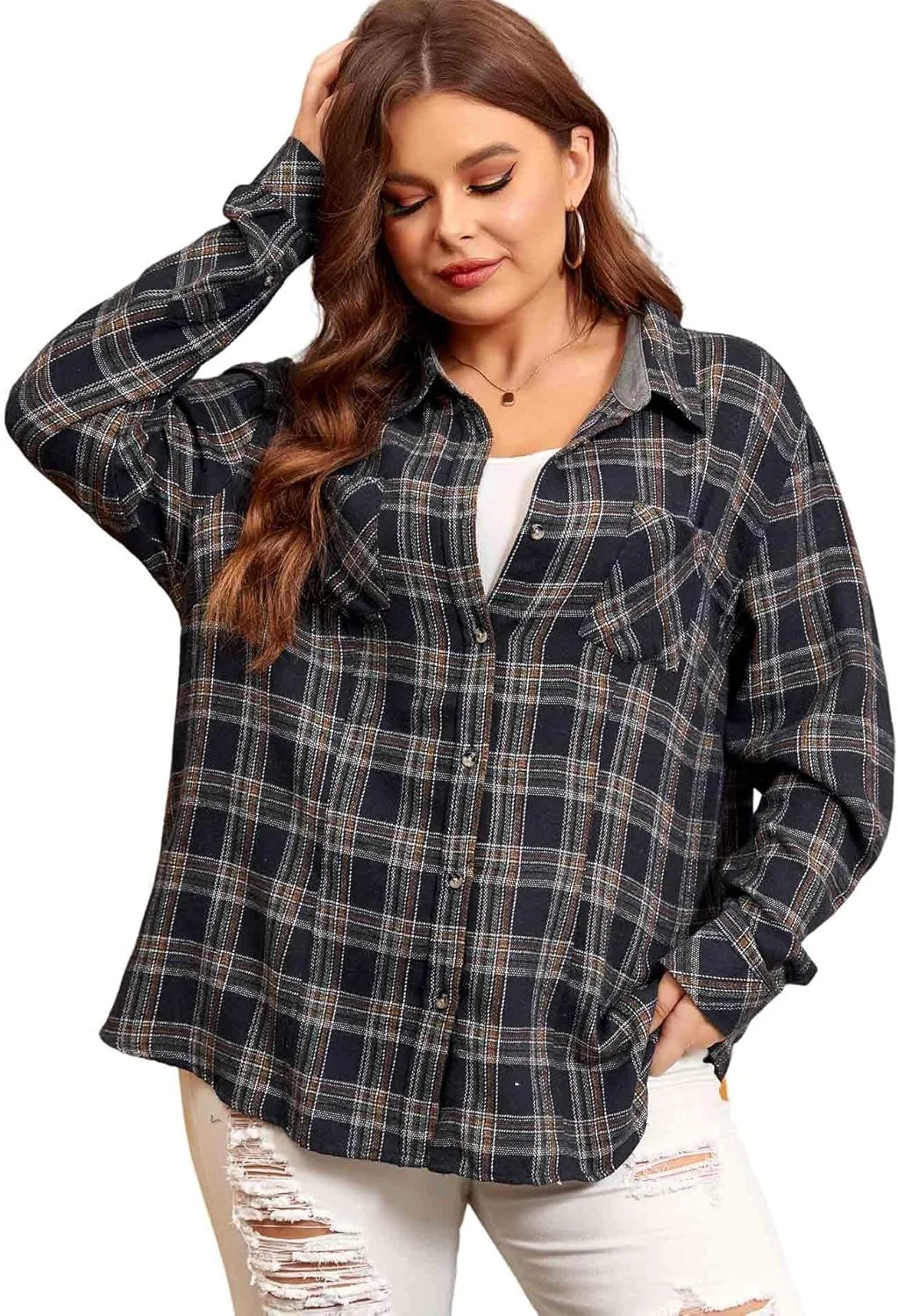 پیراهن های فلانل سایز بزرگ زنانه LALAGEN 2023، پیراهن چهارخانه دوست پسرانه بزرگ، مدل آزاد و راحت، آستین بلند دکمه دار