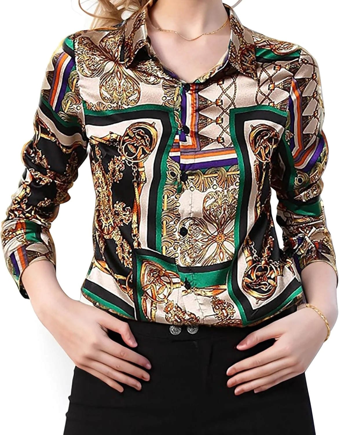 پیراهن زنانه LAI MENG FIVE CATS طرح گلدار آستین بلند دکمه دار بلوز غیر رسمی