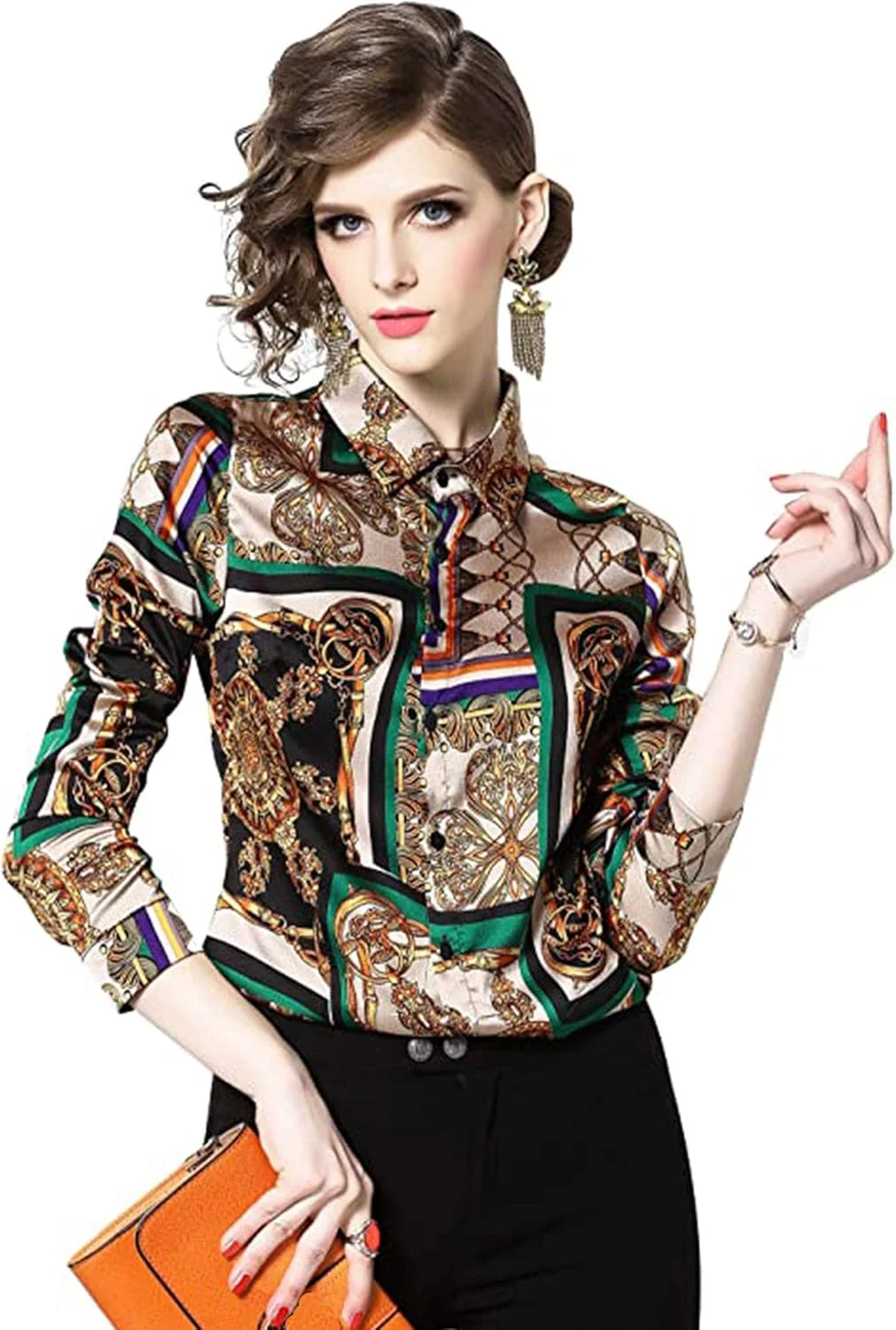 پیراهن زنانه LAI MENG FIVE CATS طرح گلدار آستین بلند دکمه دار بلوز غیر رسمی