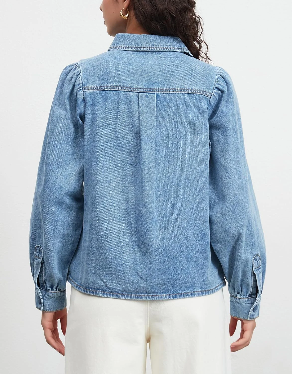 پیراهن جین زنانه Ladyful، دکمه دار، آستین بلند، مدل کوتاه، بلوز سبک وزن