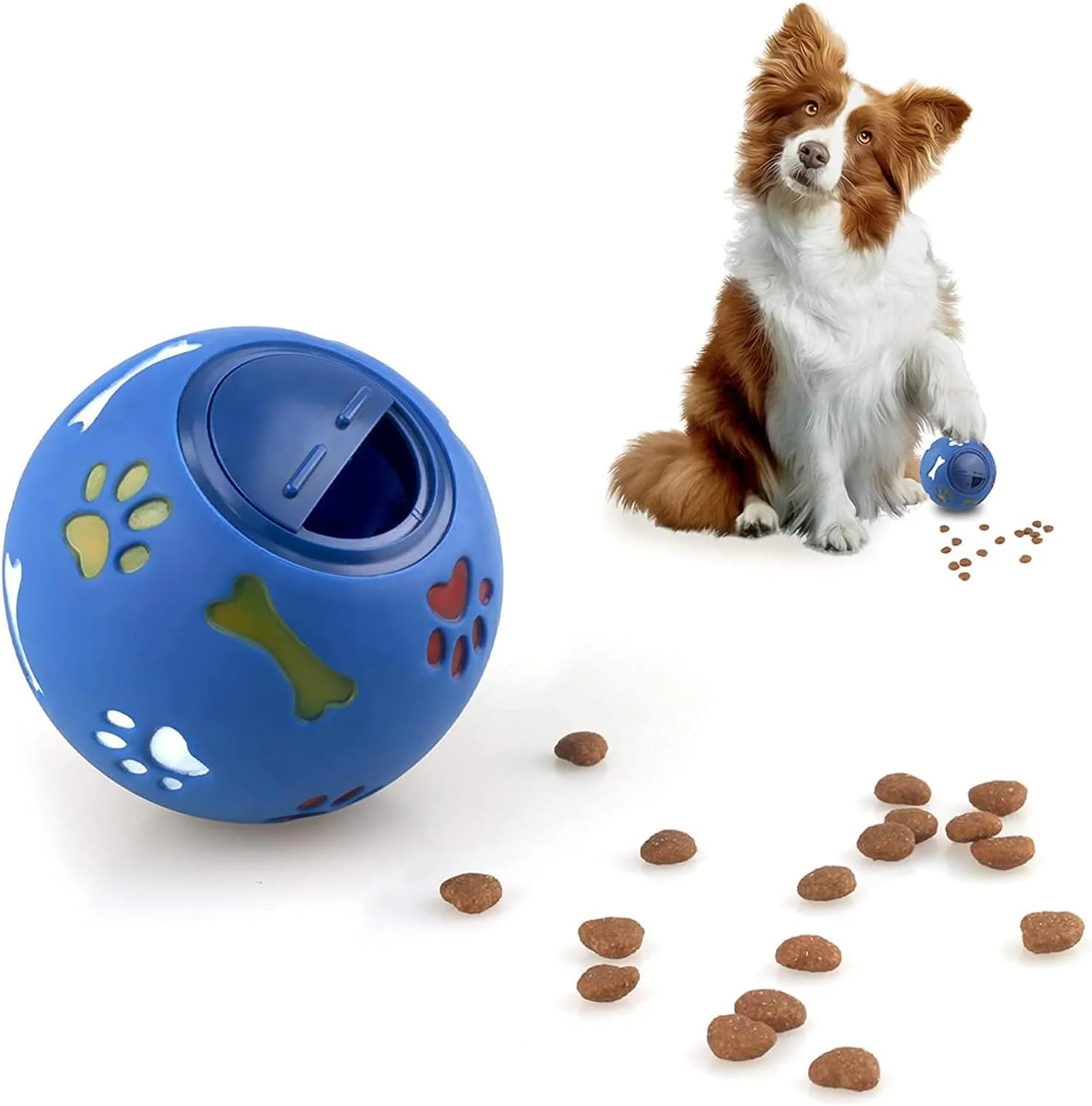 توپ تشویقی سگ، (1 عدد) پازل غذایی سگ برای سگ های خانگی، توله سگ، گربه، پخش کننده تشویقی سگ، اسباب بازی های تعاملی بازی های آموزشی برای سگ ها گربه ها، سگ های خانگی بازی تمرینی توپ پازل توپ آموزشی هوش (آبی)