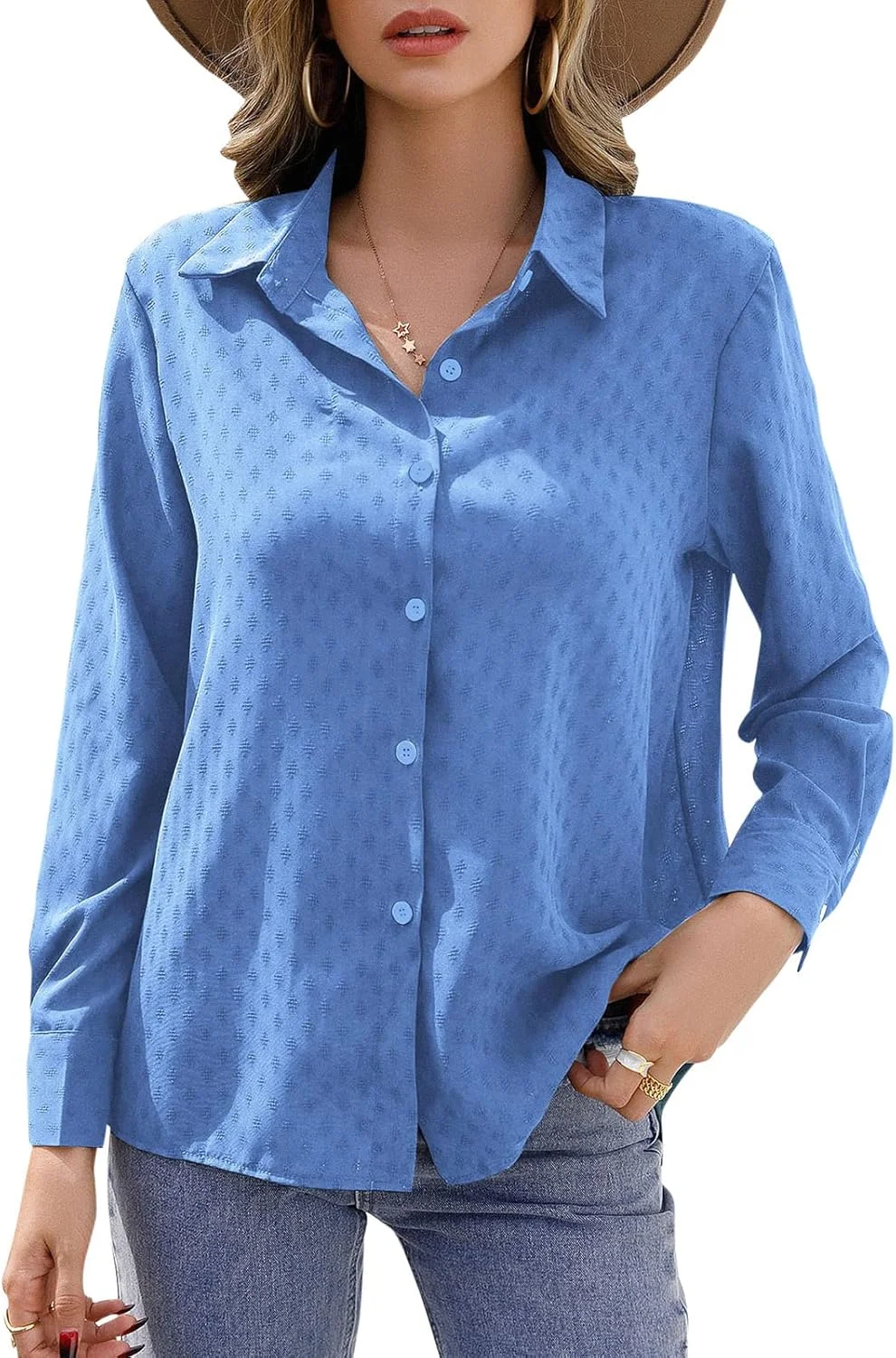 پیراهن زنانه Labymos، دکمه دار، آستین بلند، مناسب محیط کار، بلوز گشاد غیر رسمی