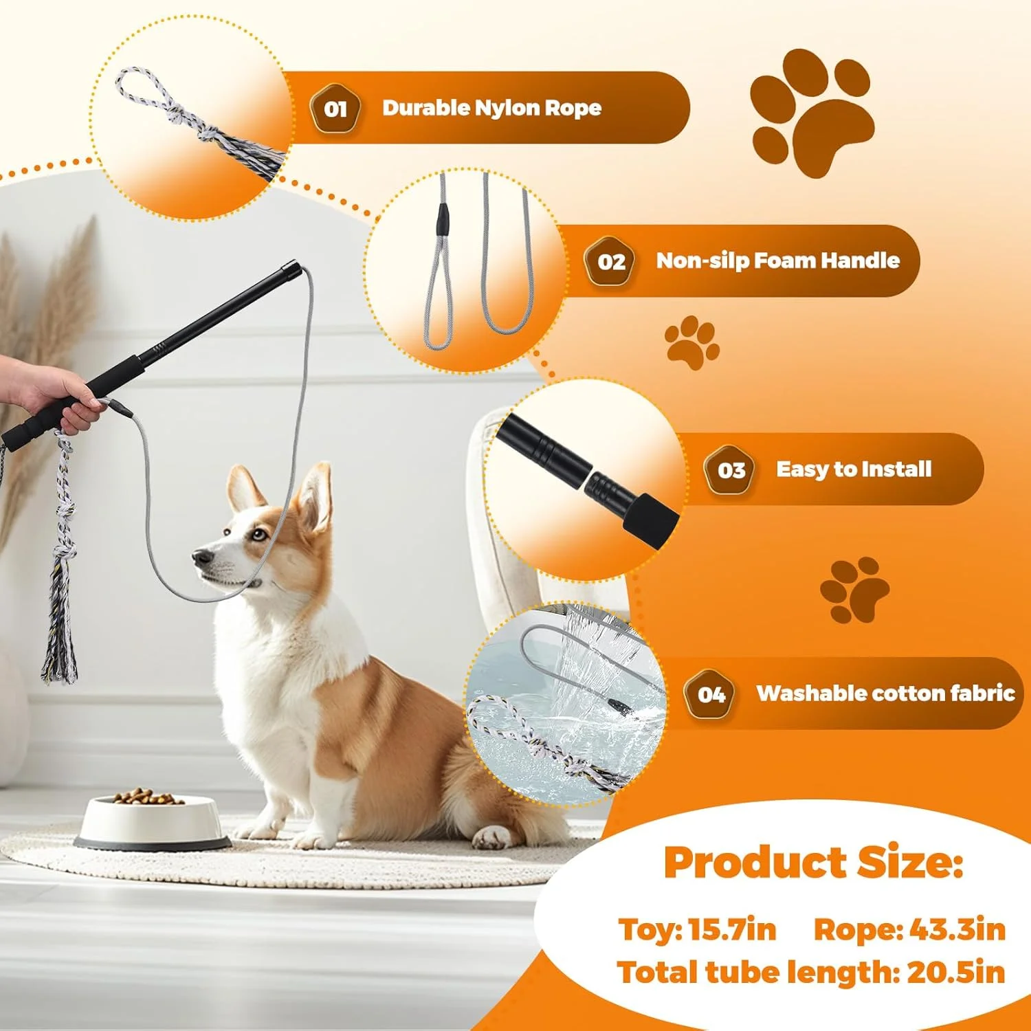 اسباب بازی میله ای سگ Pragmatist، میله بازی سگ جداشدنی، اسباب بازی های حیوانات خانگی مقاوم و بادوام برای ورزش و آموزش در فضای باز، اسباب بازی جویدنی تعاملی برای سگ های کوچک، متوسط و بزرگ، مشکی