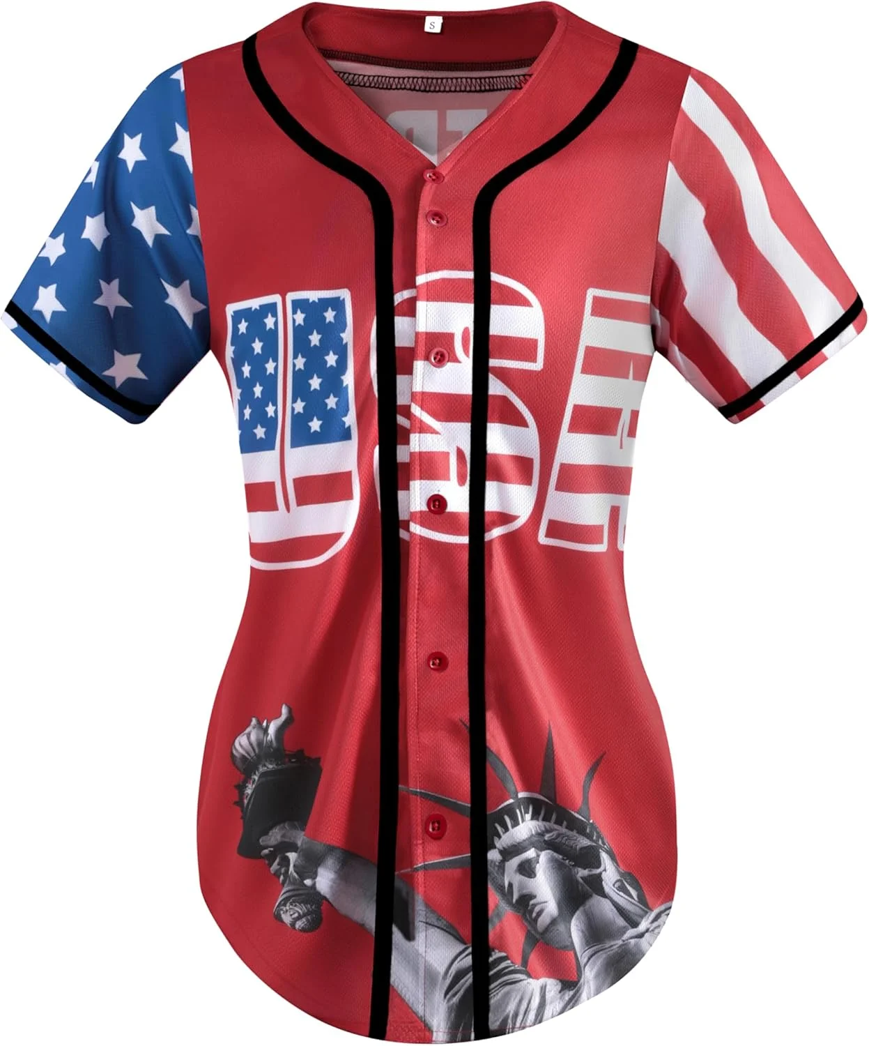 پیراهن دکمه دار طرح پرچم آمریکا، لباس بیسبال زنانه، تی شرت غیر رسمی طرح چهارم جولای، بلوز و تاپ