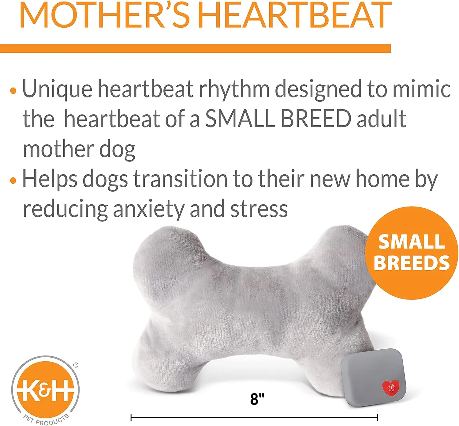 بالش استخوانی سگ مخمل خواب دار ضربان قلب مادر K&H PET PRODUCTS خاکستری نژاد کوچک ریتم ضربان قلب 8 اینچ