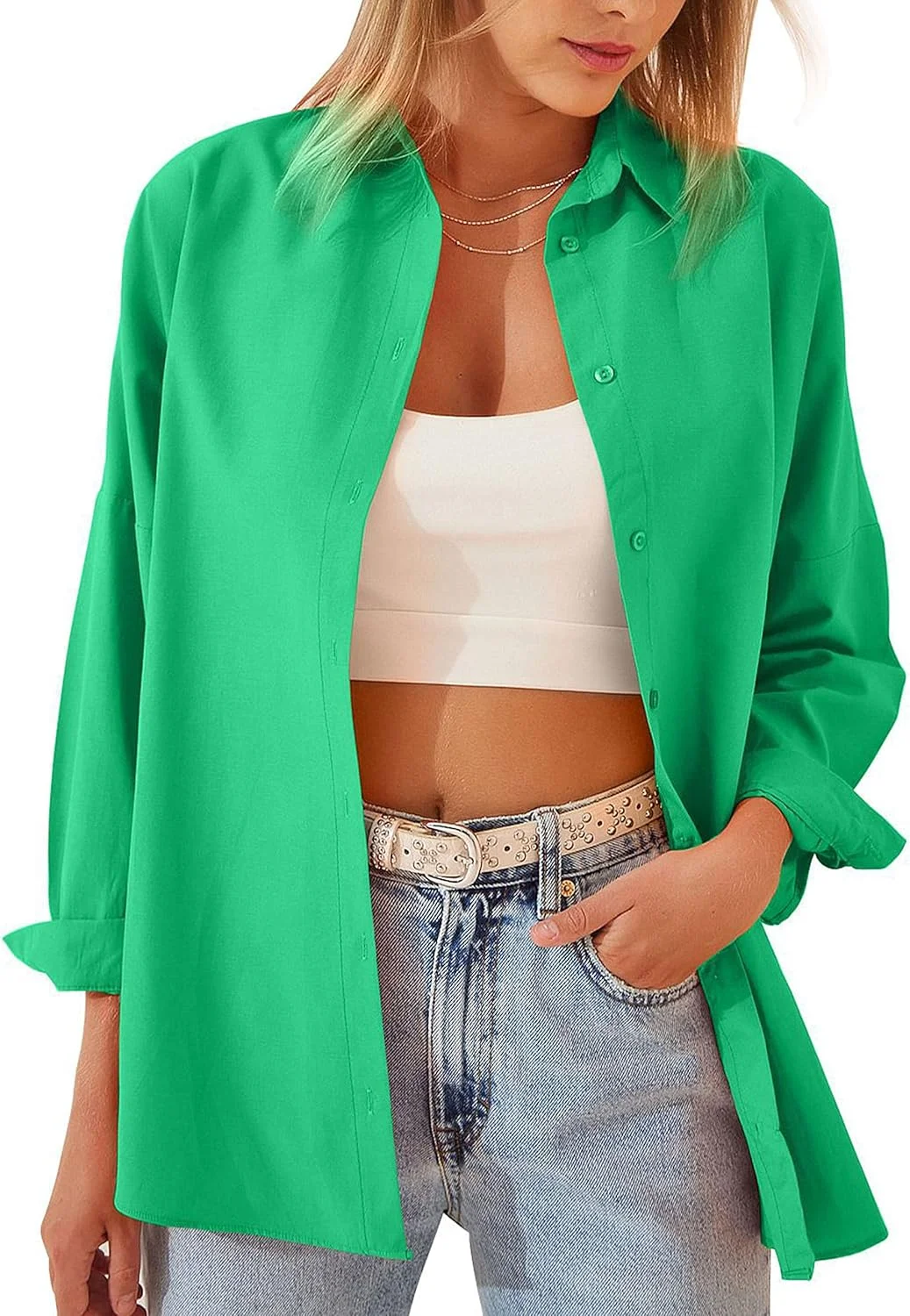 پیراهن های دکمه دار آستین بلند Korebow زنانه، بلوزهای گشاد و غیر رسمی مناسب کار و محیط اداری