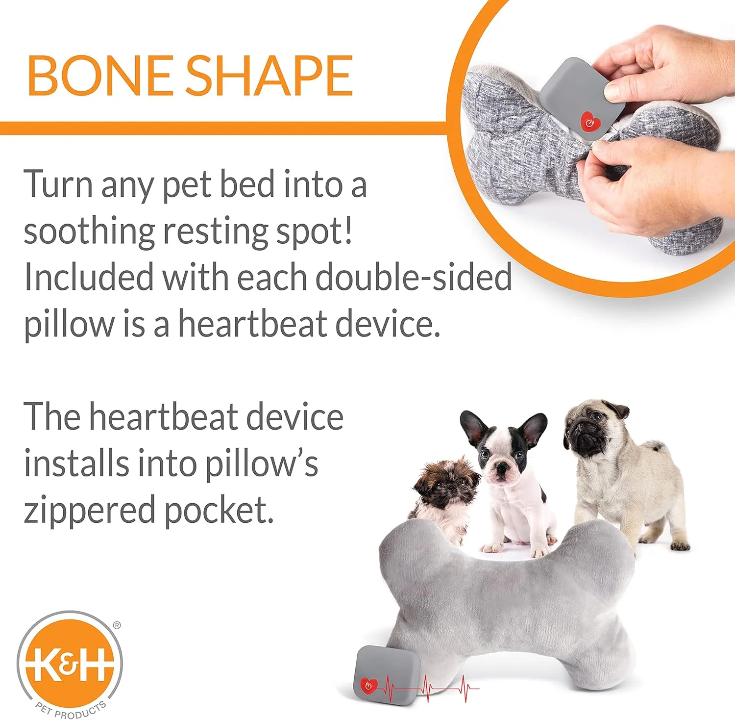 بالش استخوانی سگ مخمل خواب دار ضربان قلب مادر K&H PET PRODUCTS خاکستری نژاد کوچک ریتم ضربان قلب 8 اینچ