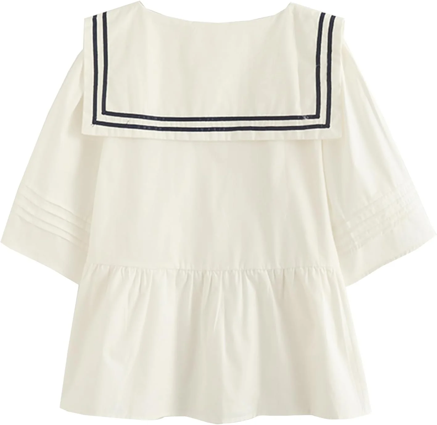 بلوز زنانه یقه ملوانی KUFEIUP آستین سه ربع دکمه دار پلیسه دار