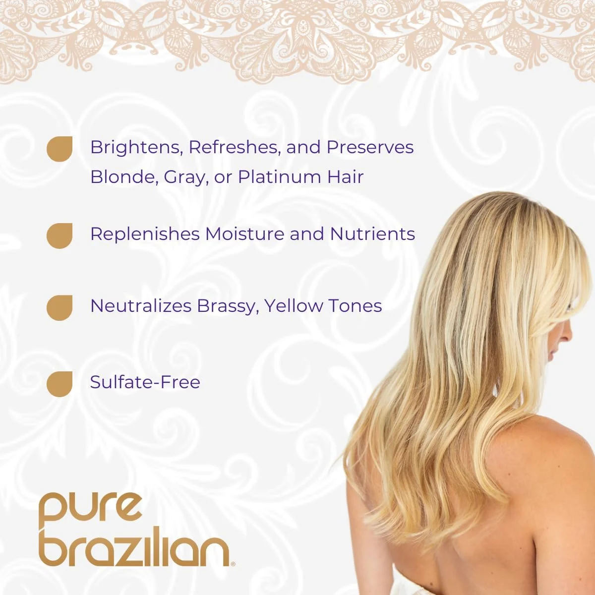شامپو Pure Brazilian Always Blonde حاوی کراتین، آکای و روغن آرگان، شامپو بنفش برای موهای رنگ شده، بدون سولفات، 400 میلی لیتر