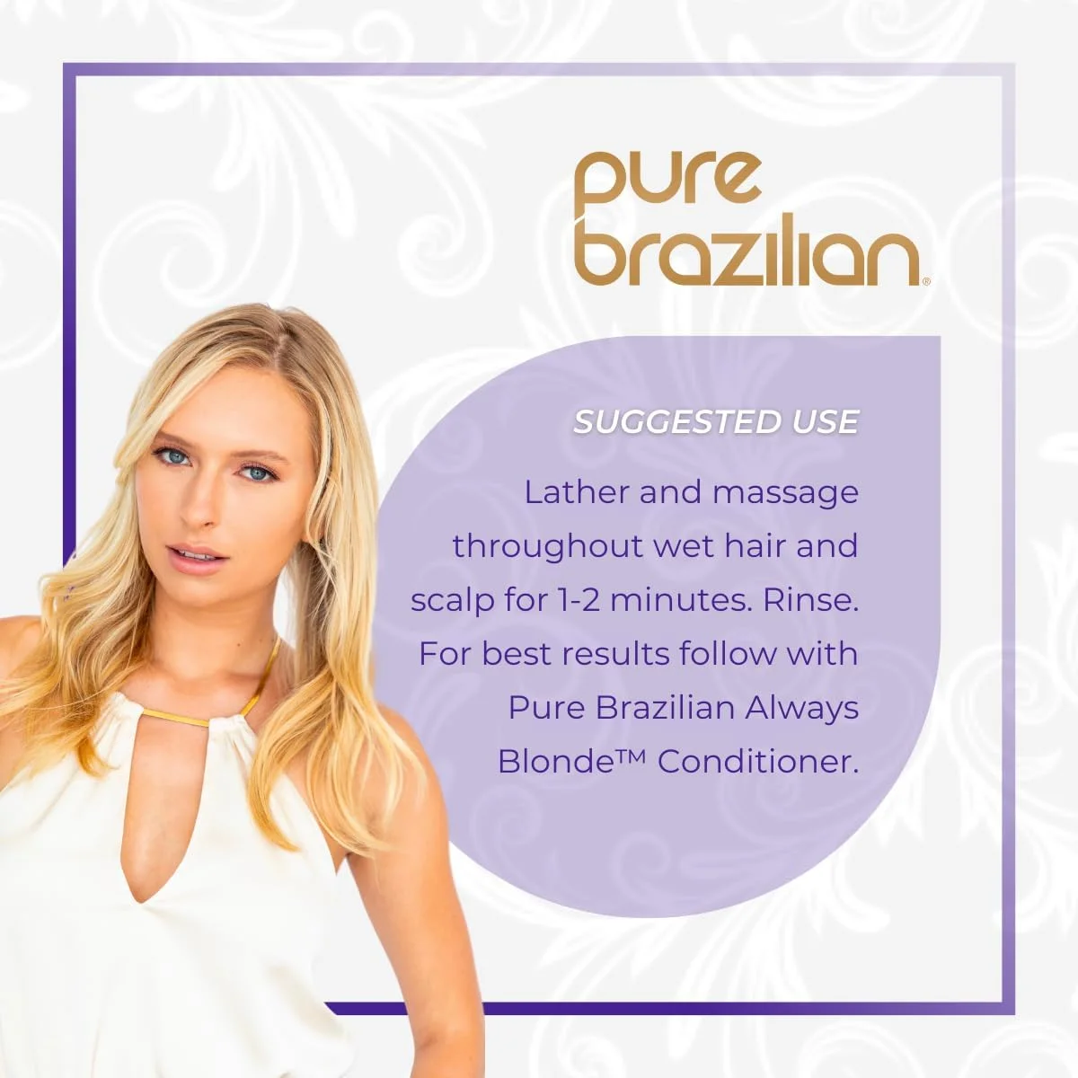 شامپو Pure Brazilian Always Blonde حاوی کراتین، آکای و روغن آرگان، شامپو بنفش برای موهای رنگ شده، بدون سولفات، 400 میلی لیتر