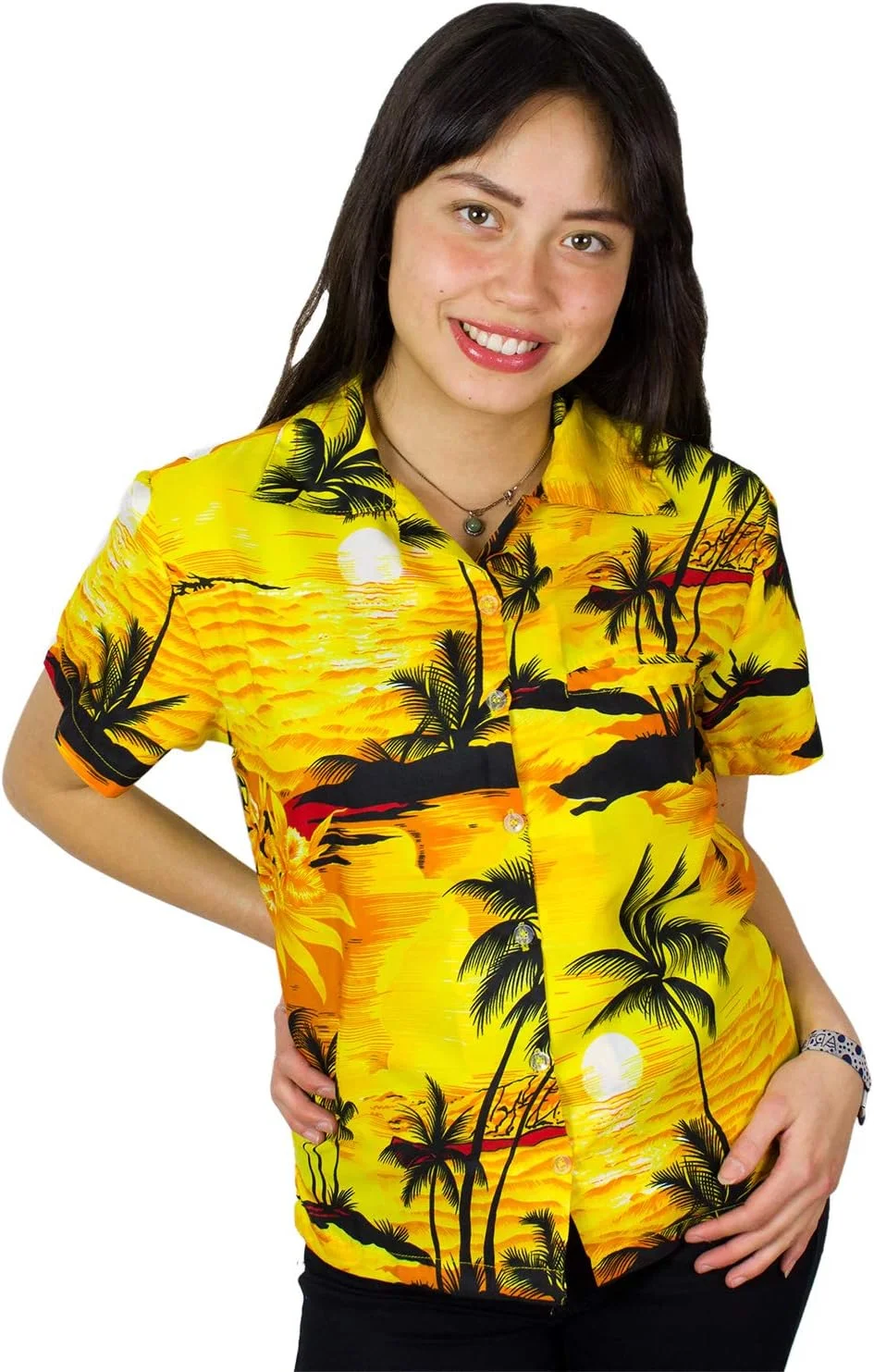 پیراهن بلوز هاوایی کینگ کامهاما زنانه دکمه دار غیر رسمی شاد آستین کوتاه طرح موج سواری یونیسکس