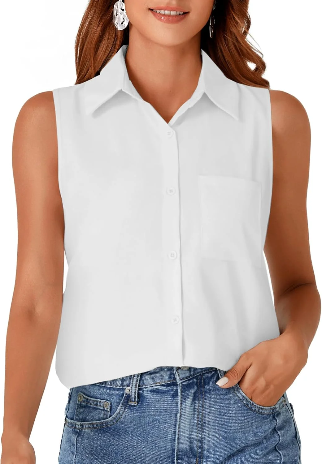 کیفوون بلوز زنانه آستین حلقه ای دکمه دار، تاپ تابستانی یقه دار و جیب دار