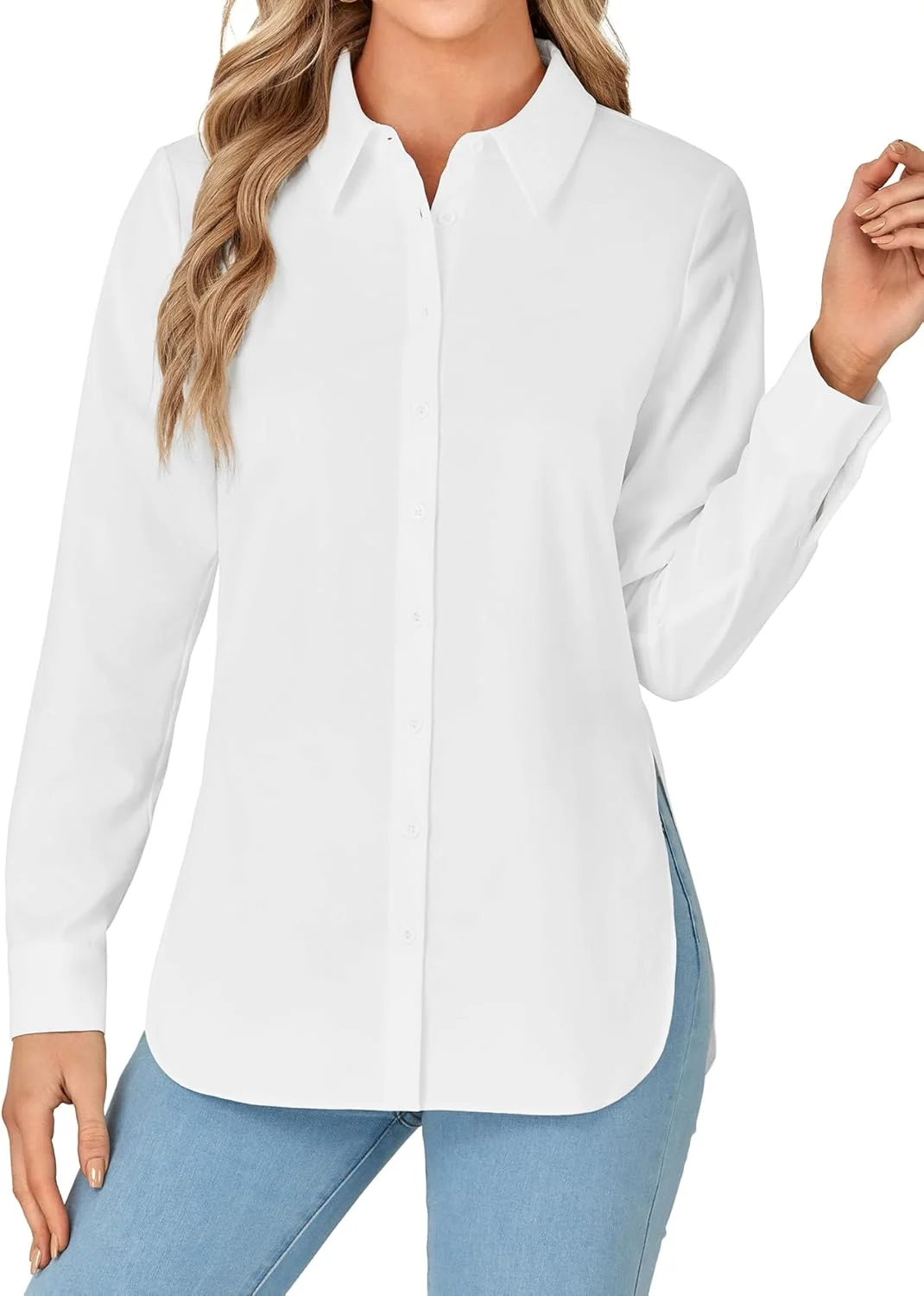 کیفوون، بلوز زنانه آستین بلند دکمه دار، یقه هفت، تونیک بغل چاک دار، مناسب استفاده روزمره