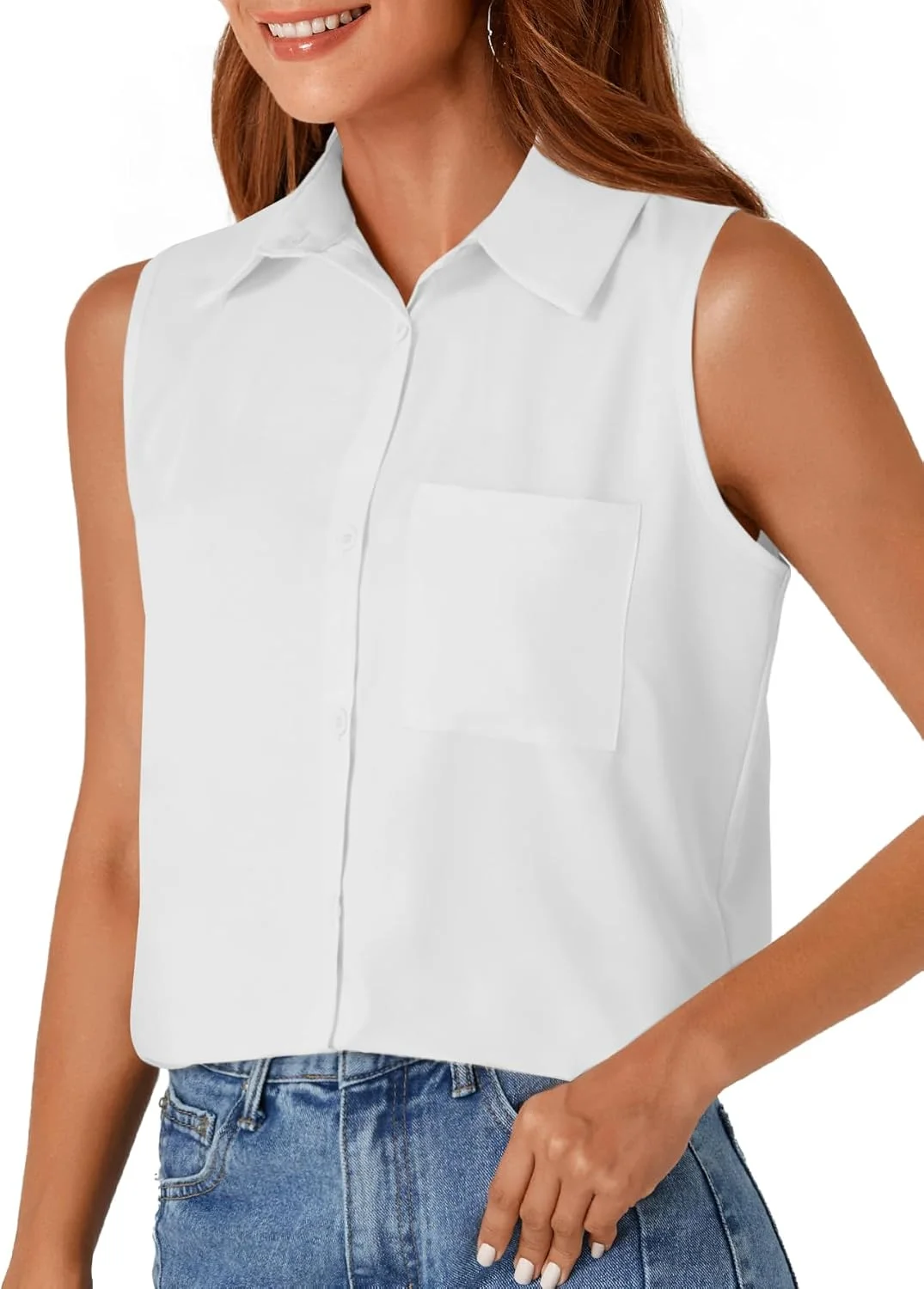 کیفوون بلوز زنانه آستین حلقه ای دکمه دار، تاپ تابستانی یقه دار و جیب دار