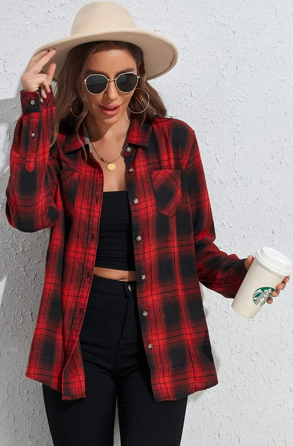 پیراهن های فلانل آستین بلند چهارخانه زنانه KevaMolly، مدل آزاد، دکمه دار، مناسب استایل دوست پسرانه، بلوزهای فلانل غیر رسمی