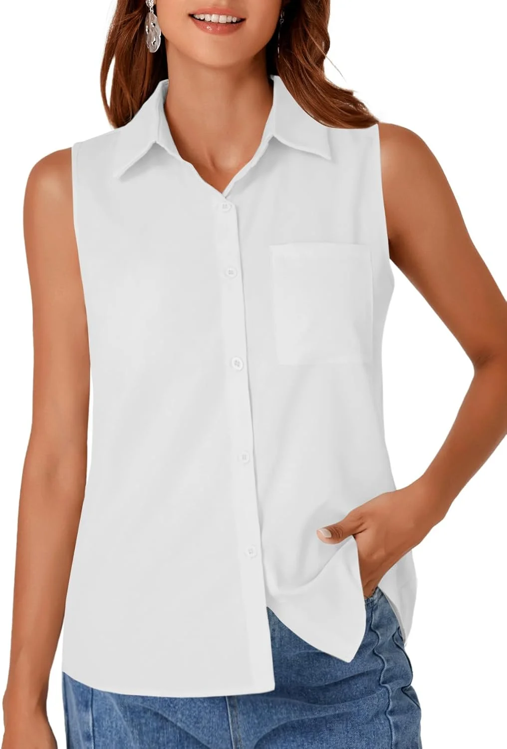 کیفوون بلوز زنانه آستین حلقه ای دکمه دار، تاپ تابستانی یقه دار و جیب دار