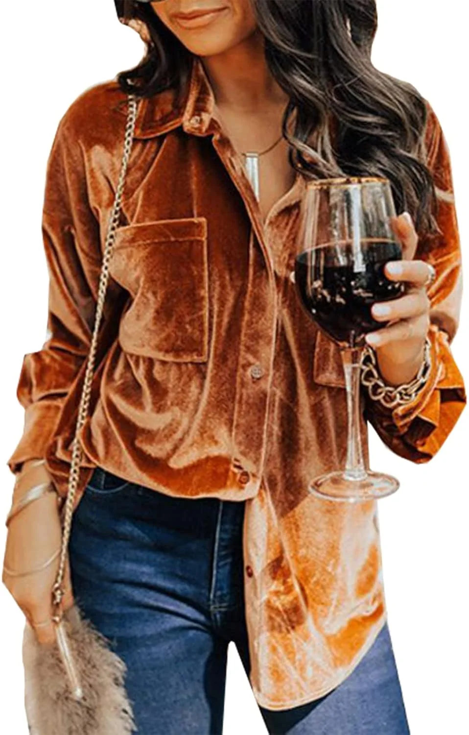 کت پیراهن مخمل آستین بلند زنانه Kedera، بلوز رترو یقه برگردان