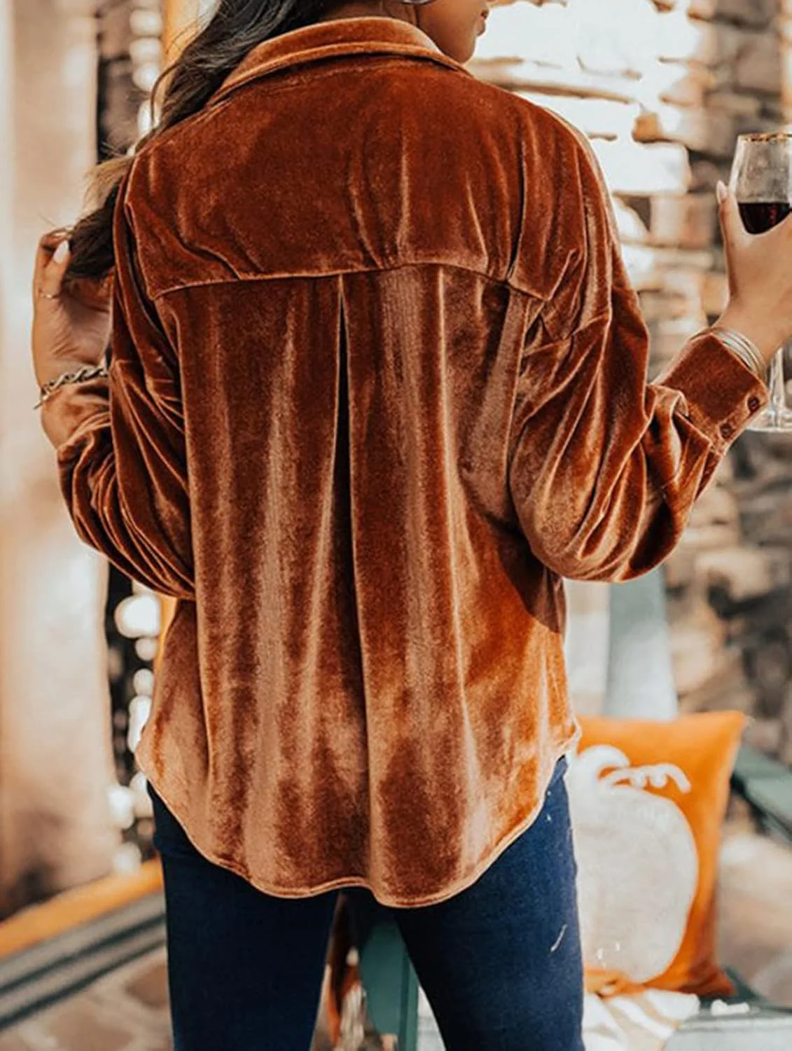 کت پیراهن مخمل آستین بلند زنانه Kedera، بلوز رترو یقه برگردان