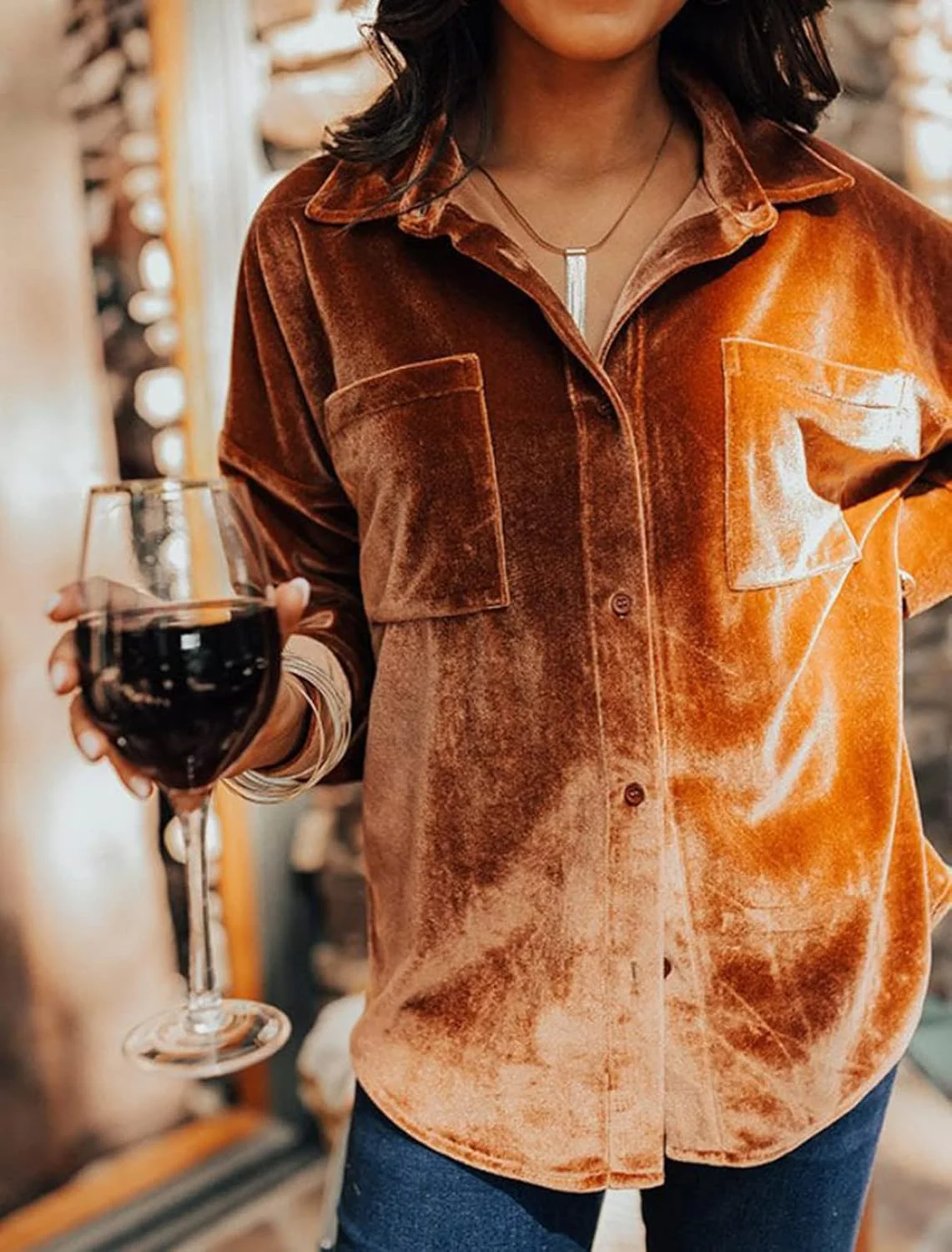 کت پیراهن مخمل آستین بلند زنانه Kedera، بلوز رترو یقه برگردان