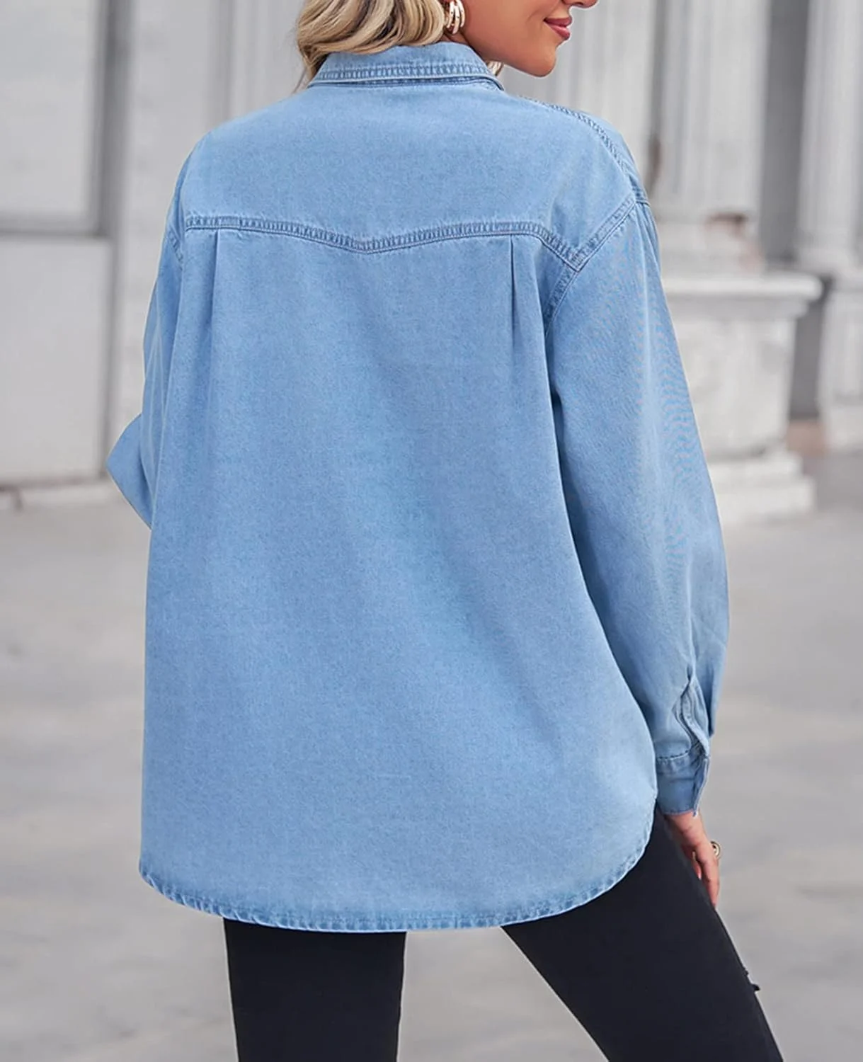بلوز جین زنانه Kedera، آستین بلند کلاسیک/آستین قابل جمع شدن، دکمه دار، مدل غربی